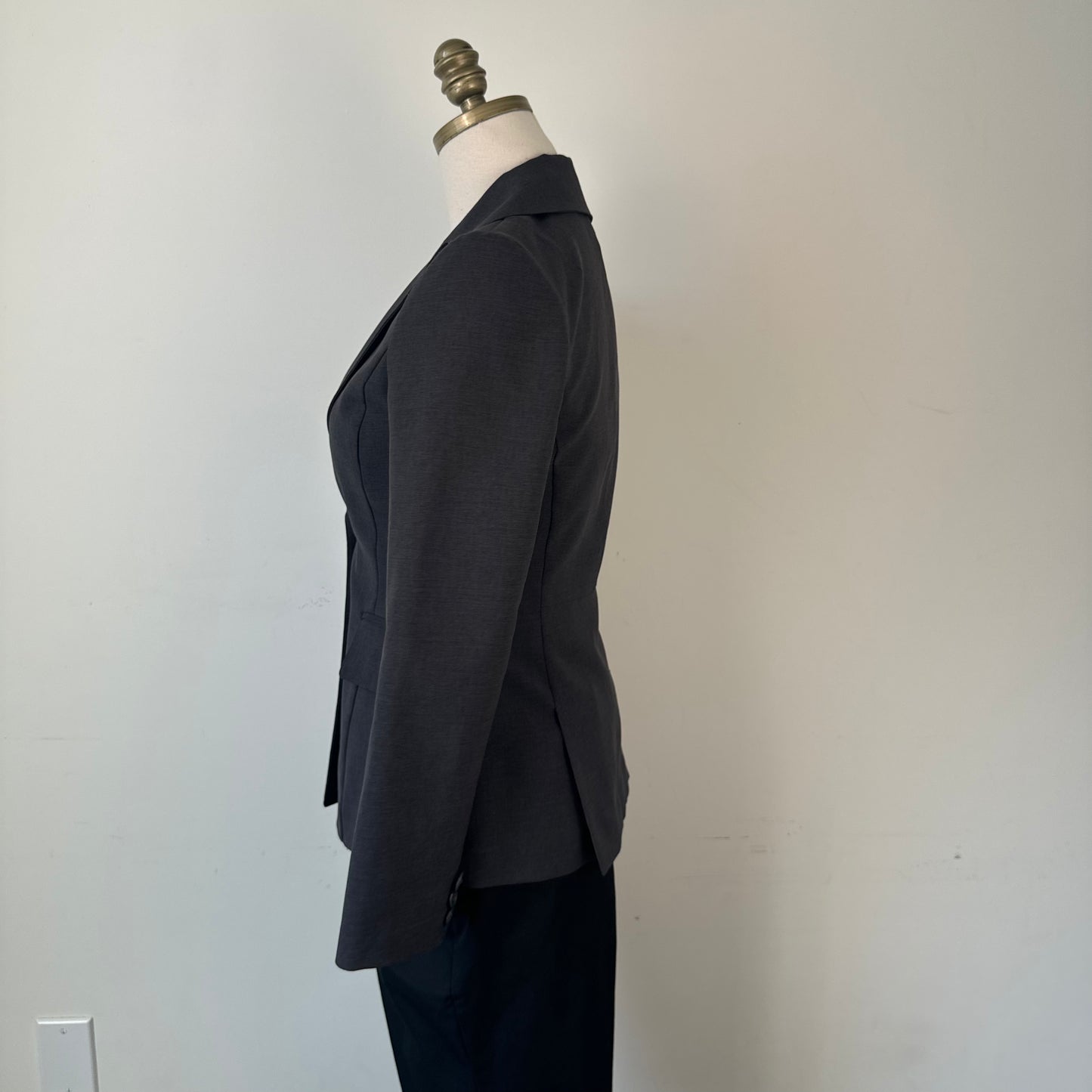 Vintage Dark Grey Fitted Cinched Waist Blazer