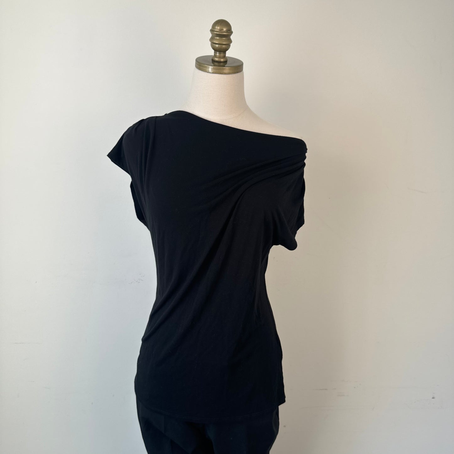 Black Drapey Off Shoulder Cowl Neck Short Sleeve Top