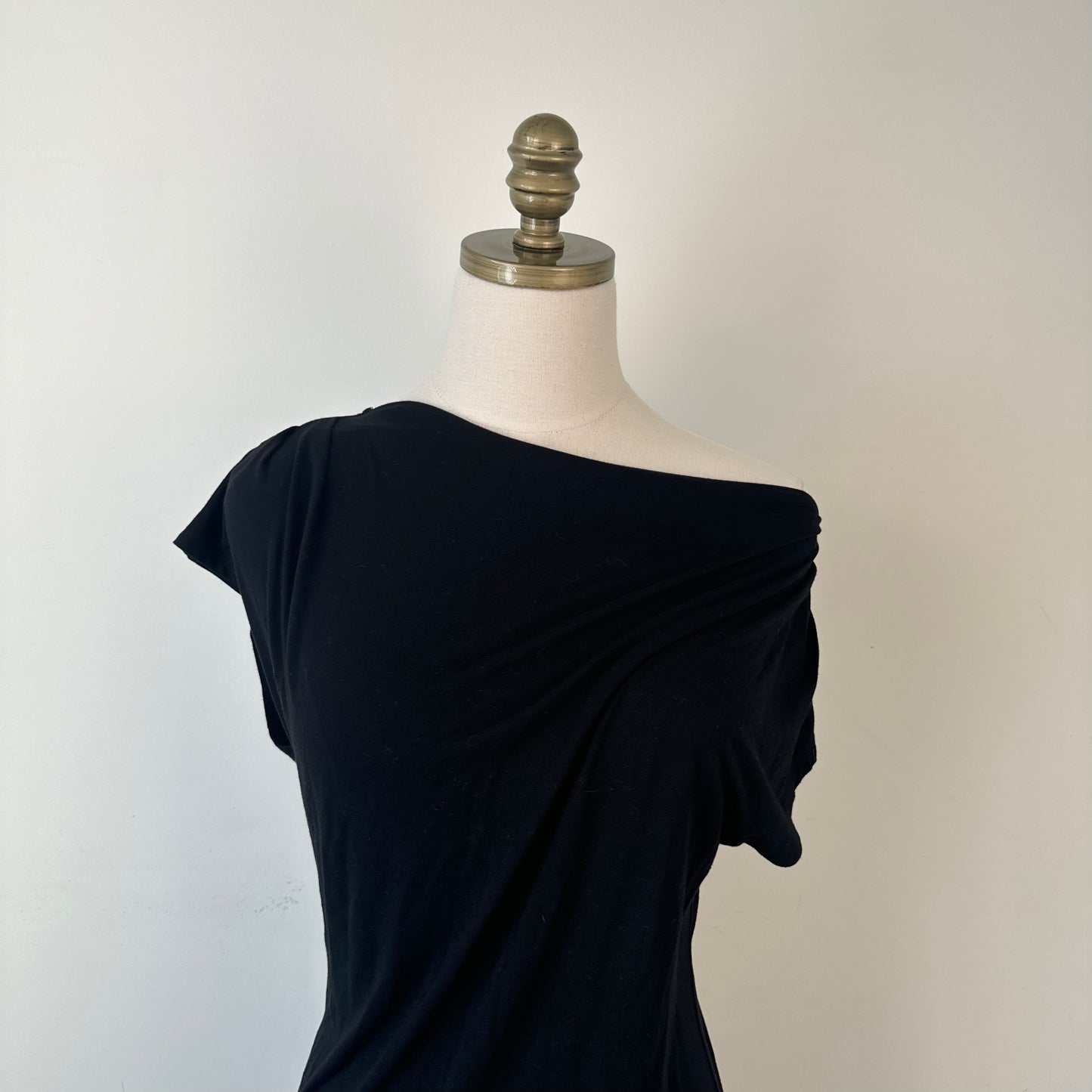 Black Drapey Off Shoulder Cowl Neck Short Sleeve Top