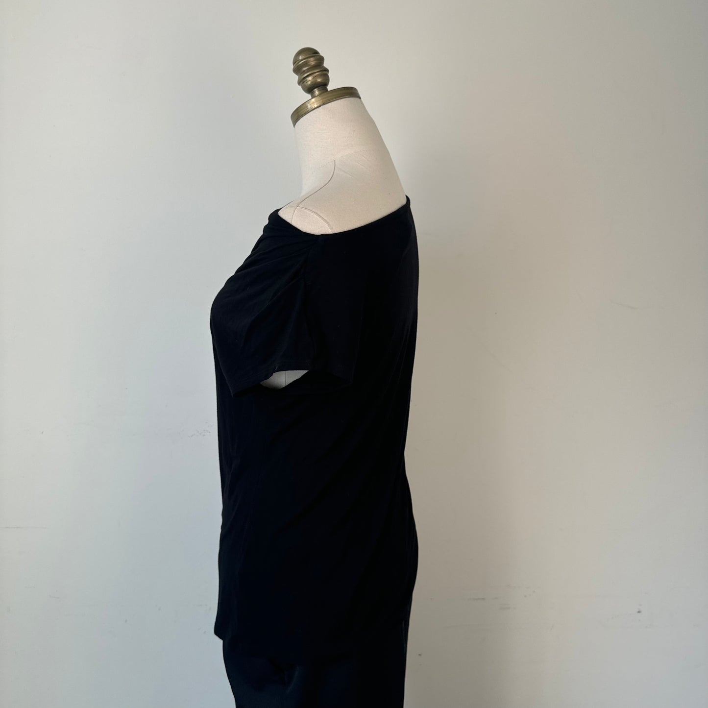 Black Drapey Off Shoulder Cowl Neck Short Sleeve Top