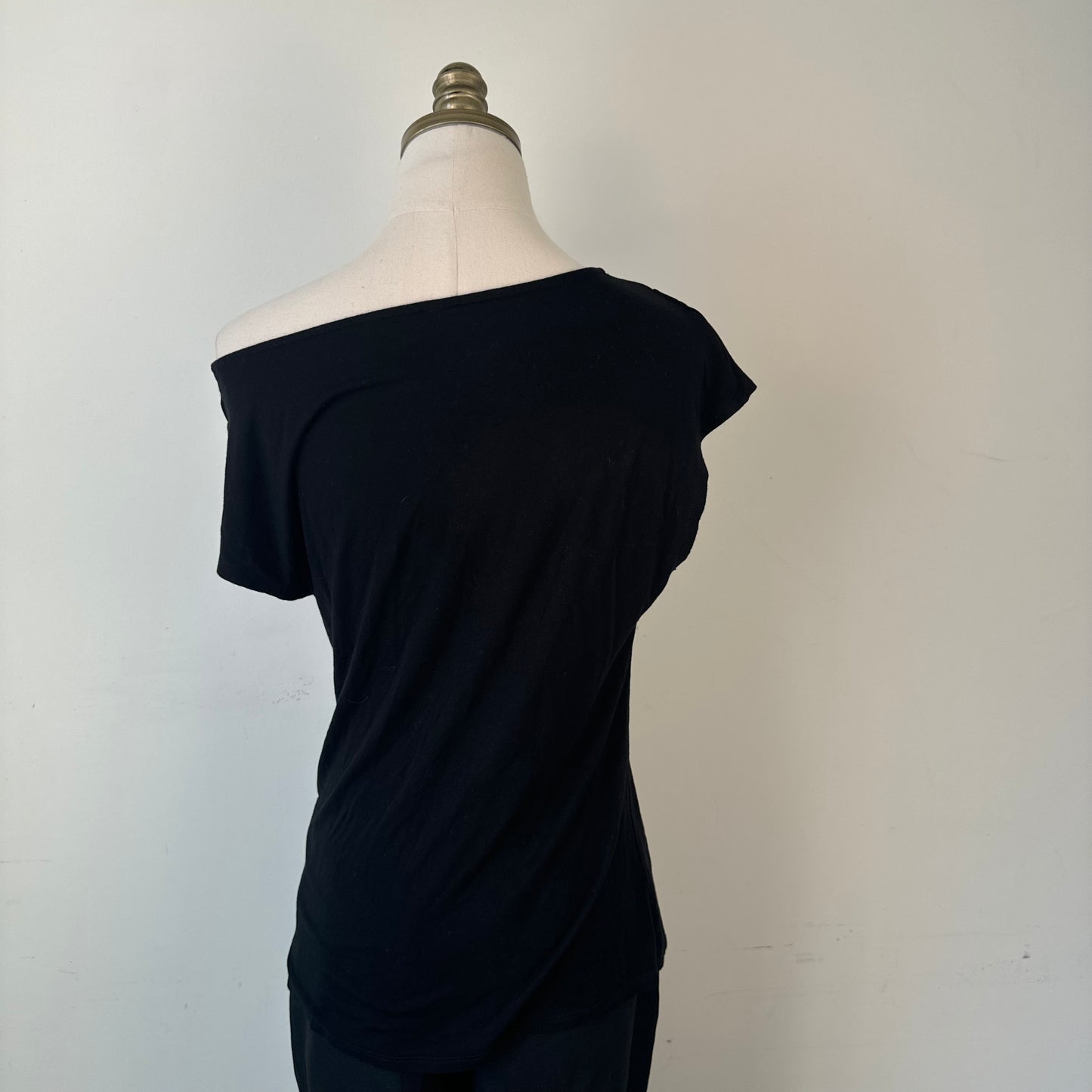 Black Drapey Off Shoulder Cowl Neck Short Sleeve Top