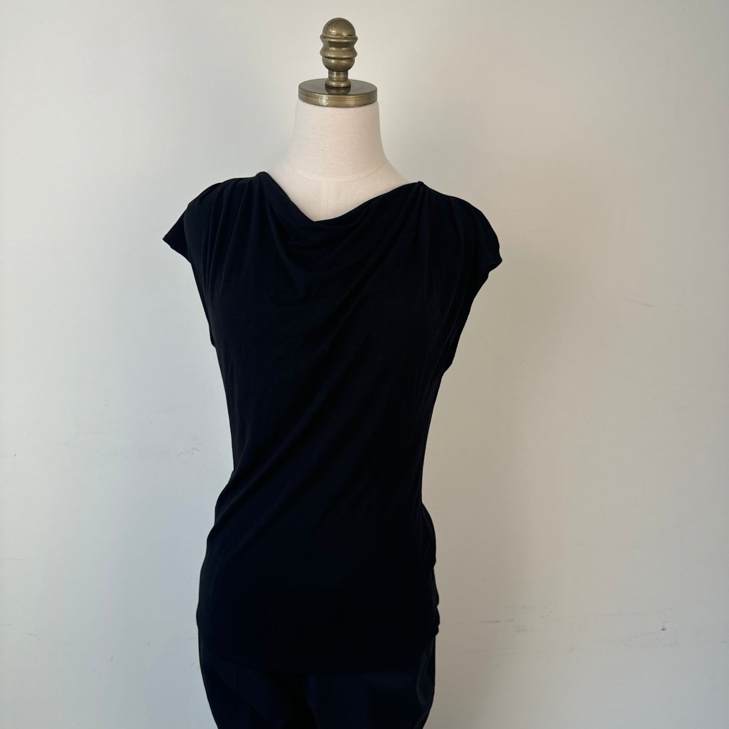 Black Drapey Off Shoulder Cowl Neck Short Sleeve Top