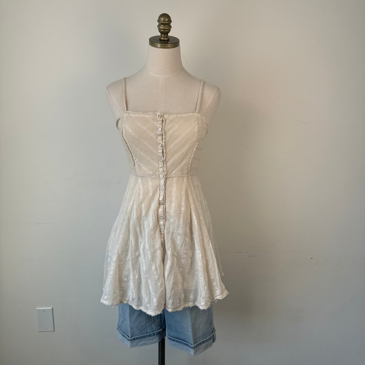 Cream Boho Button Up Babydoll Mini Dress