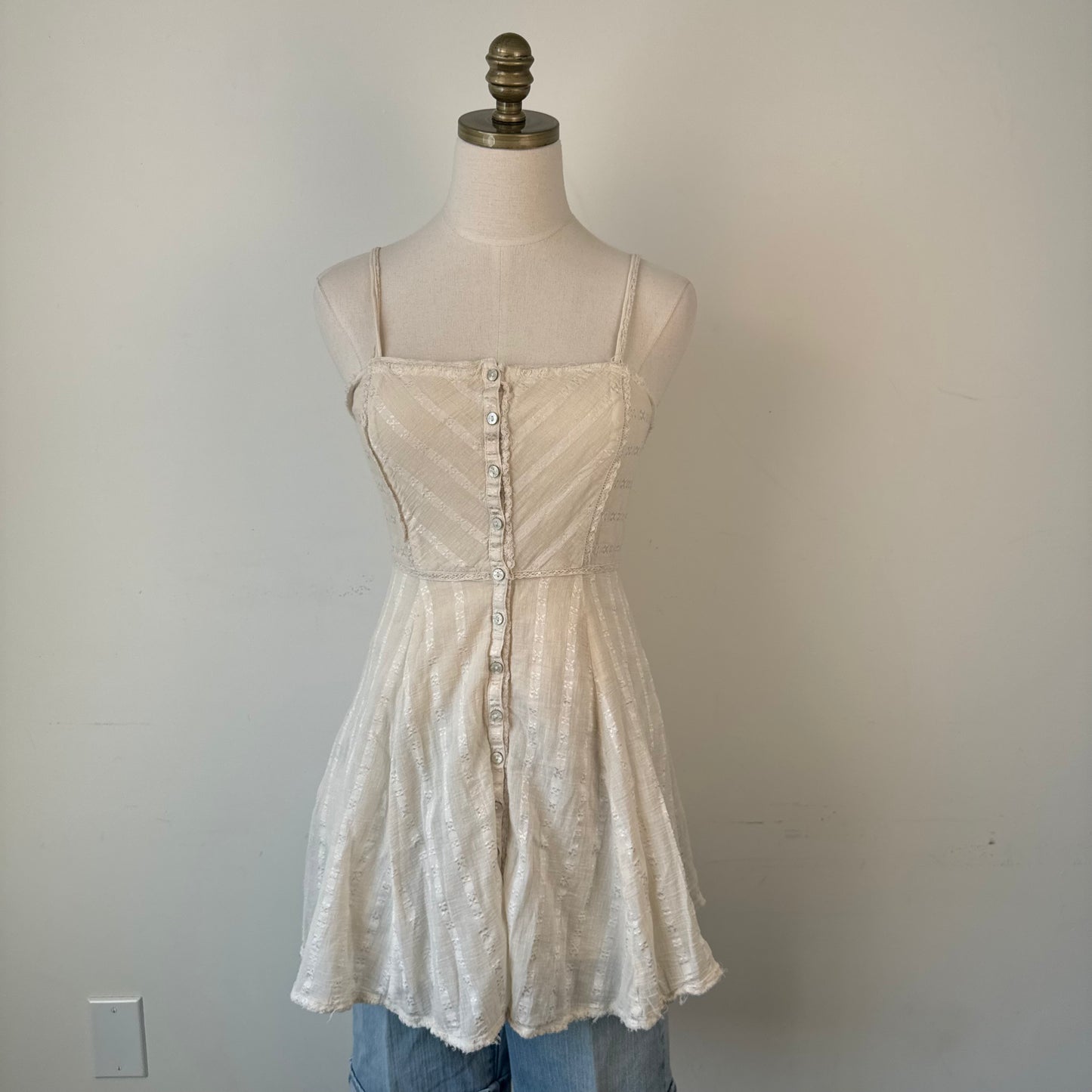 Cream Boho Button Up Babydoll Mini Dress