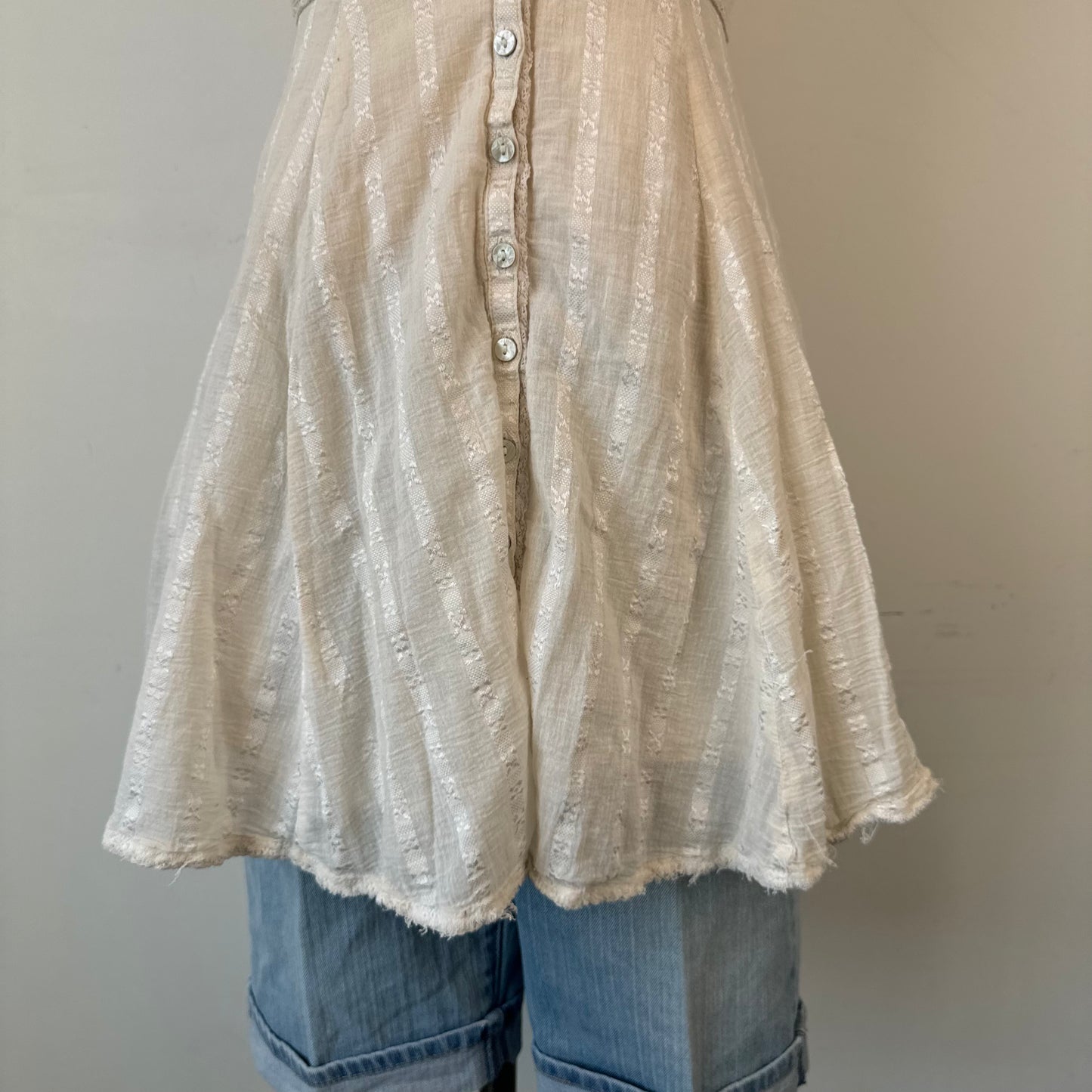 Cream Boho Button Up Babydoll Mini Dress