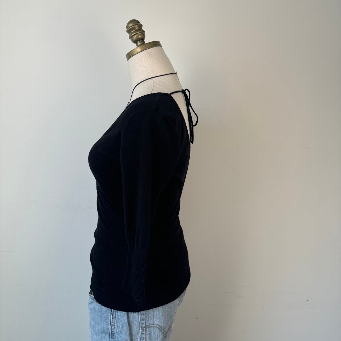 Vintage Three Quarter Sleeve Plunge Neck Sweater Top