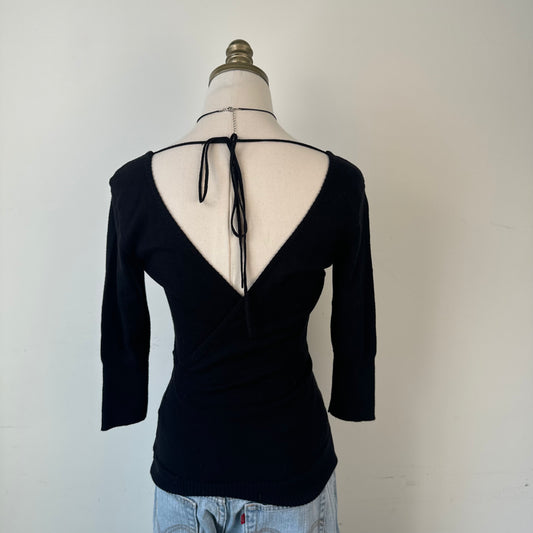 Vintage Three Quarter Sleeve Plunge Neck Sweater Top