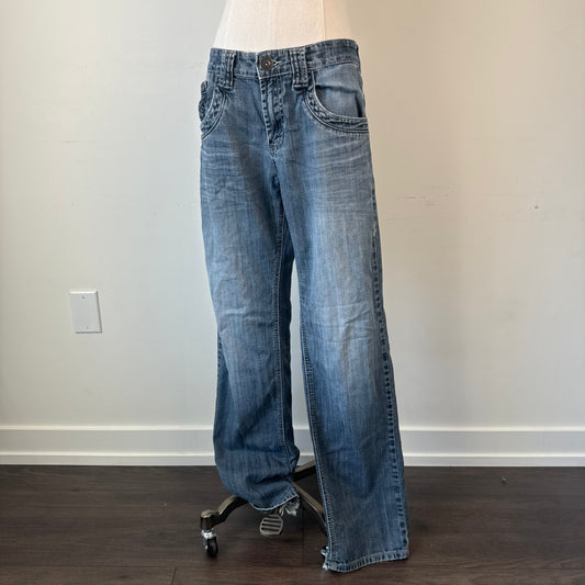 Faded Light Wash Rock Star Low Rise Straight Leg Jeans