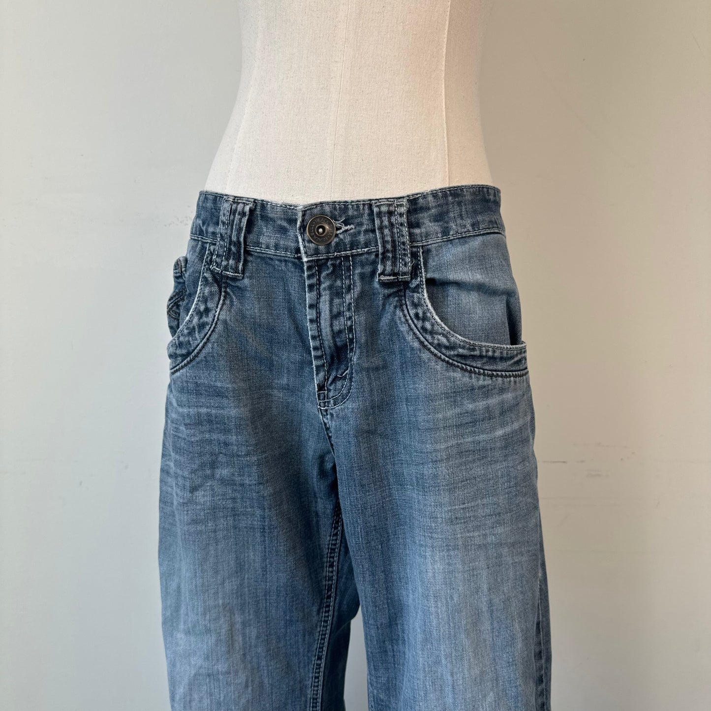 Faded Light Wash Rock Star Low Rise Straight Leg Jeans
