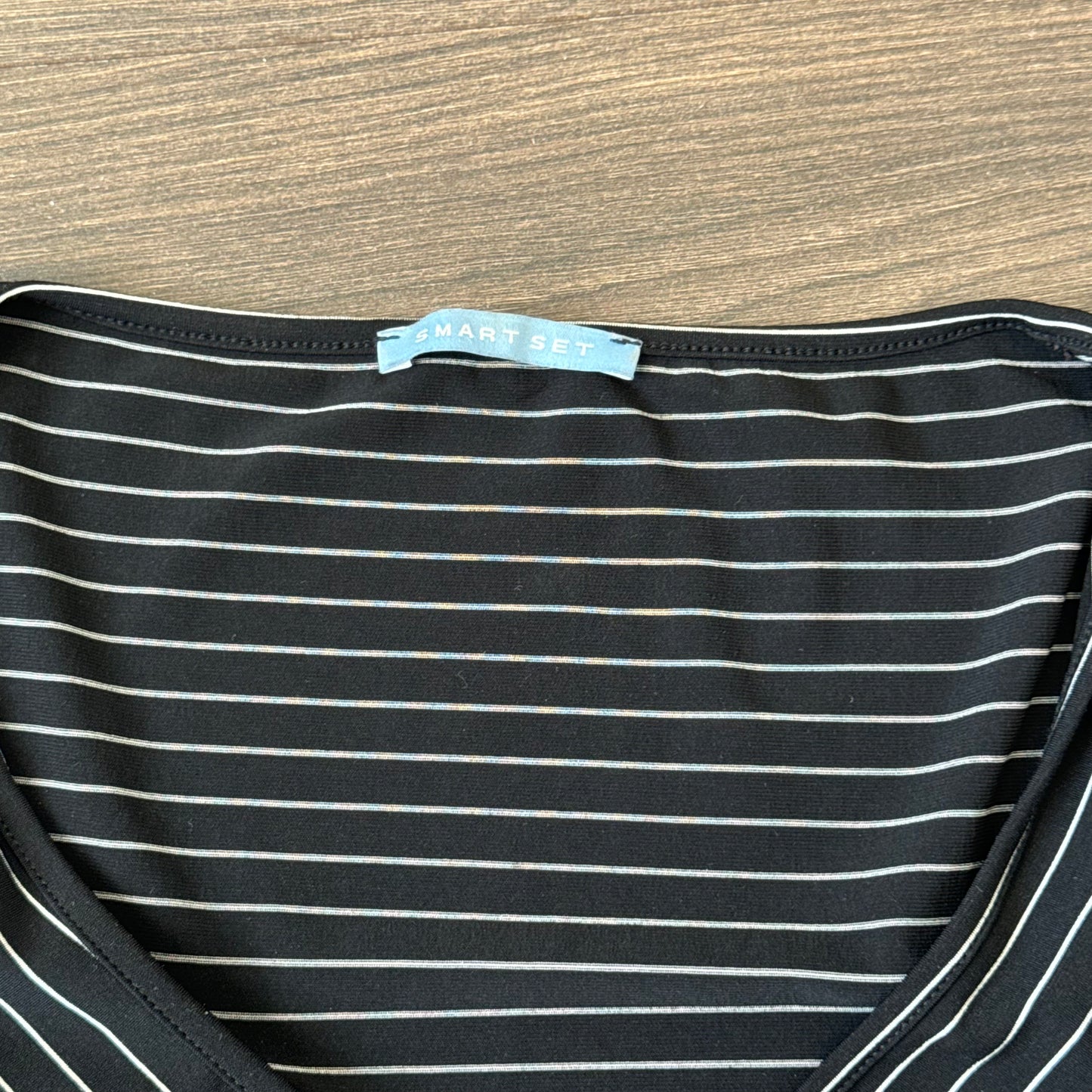 Black Striped Fitted Wrap Cinched Top
