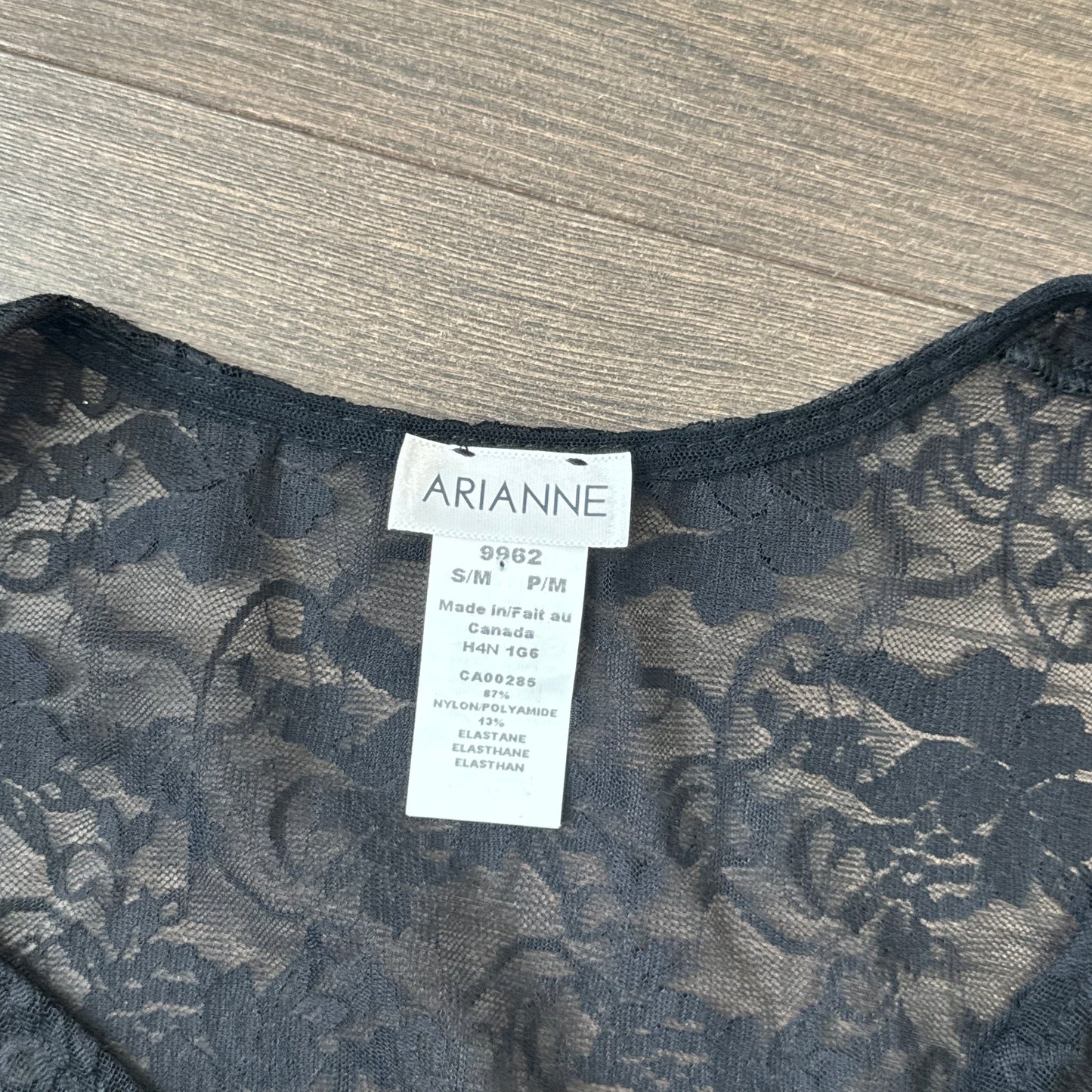 Black Semi Sheer Lace Short Sleeve Tie Up Top