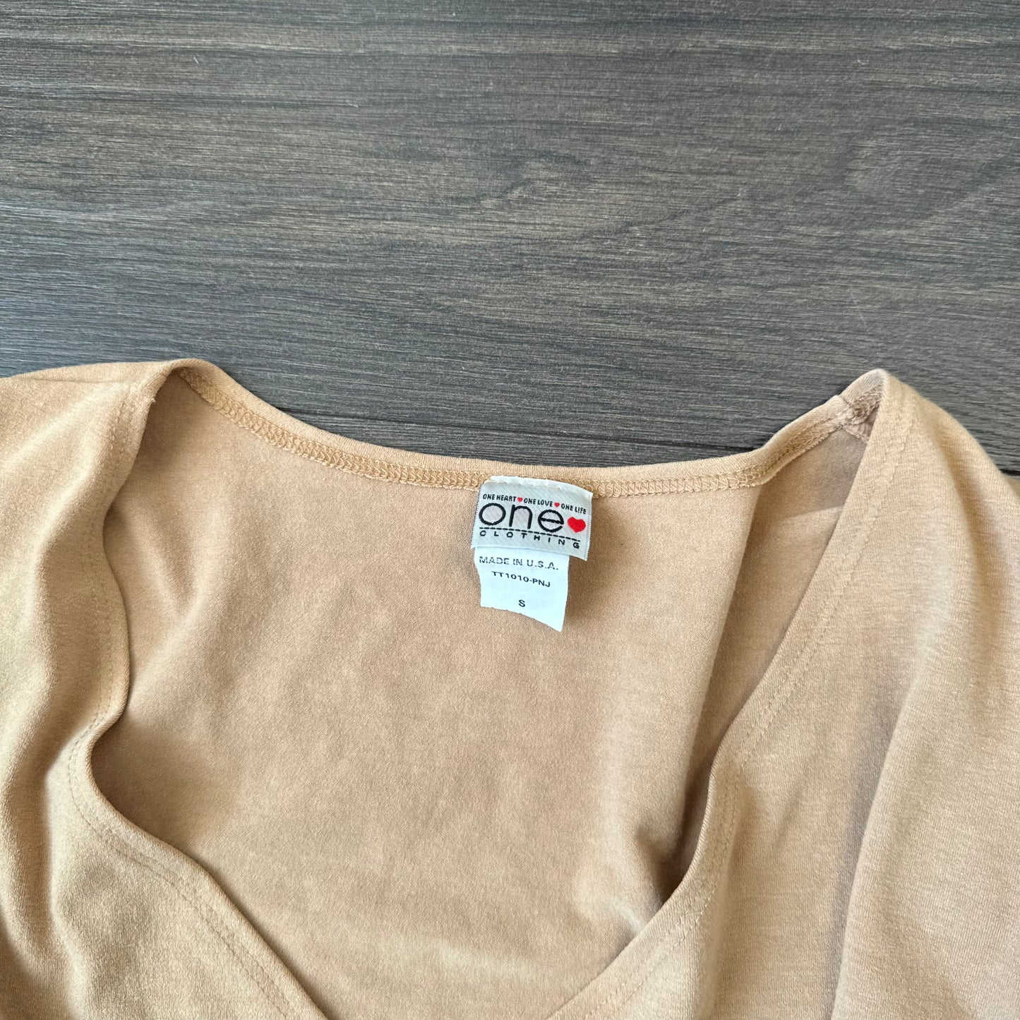 Vintage Tan Bell Sleeve Fitted Ballet Wrap Top