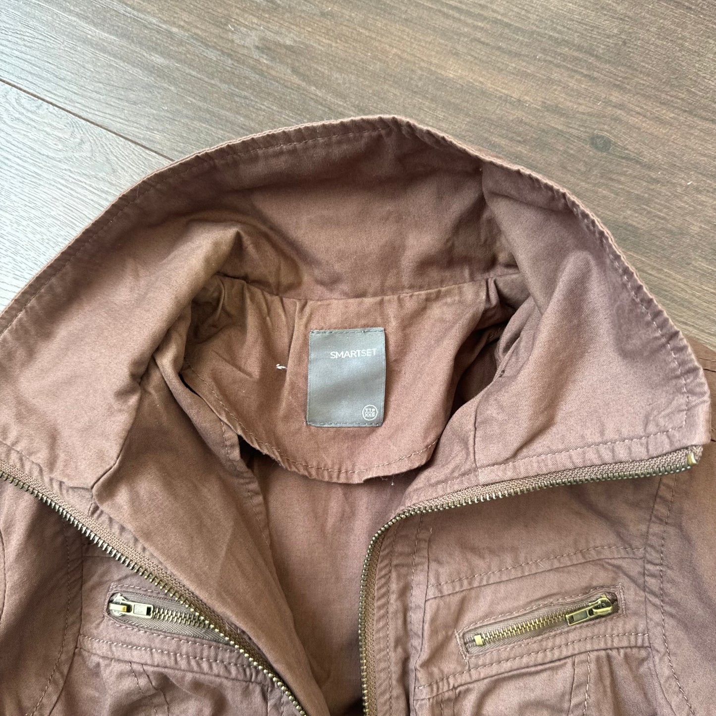 Brown Fitted Moto Zip Up Utility Jacket
