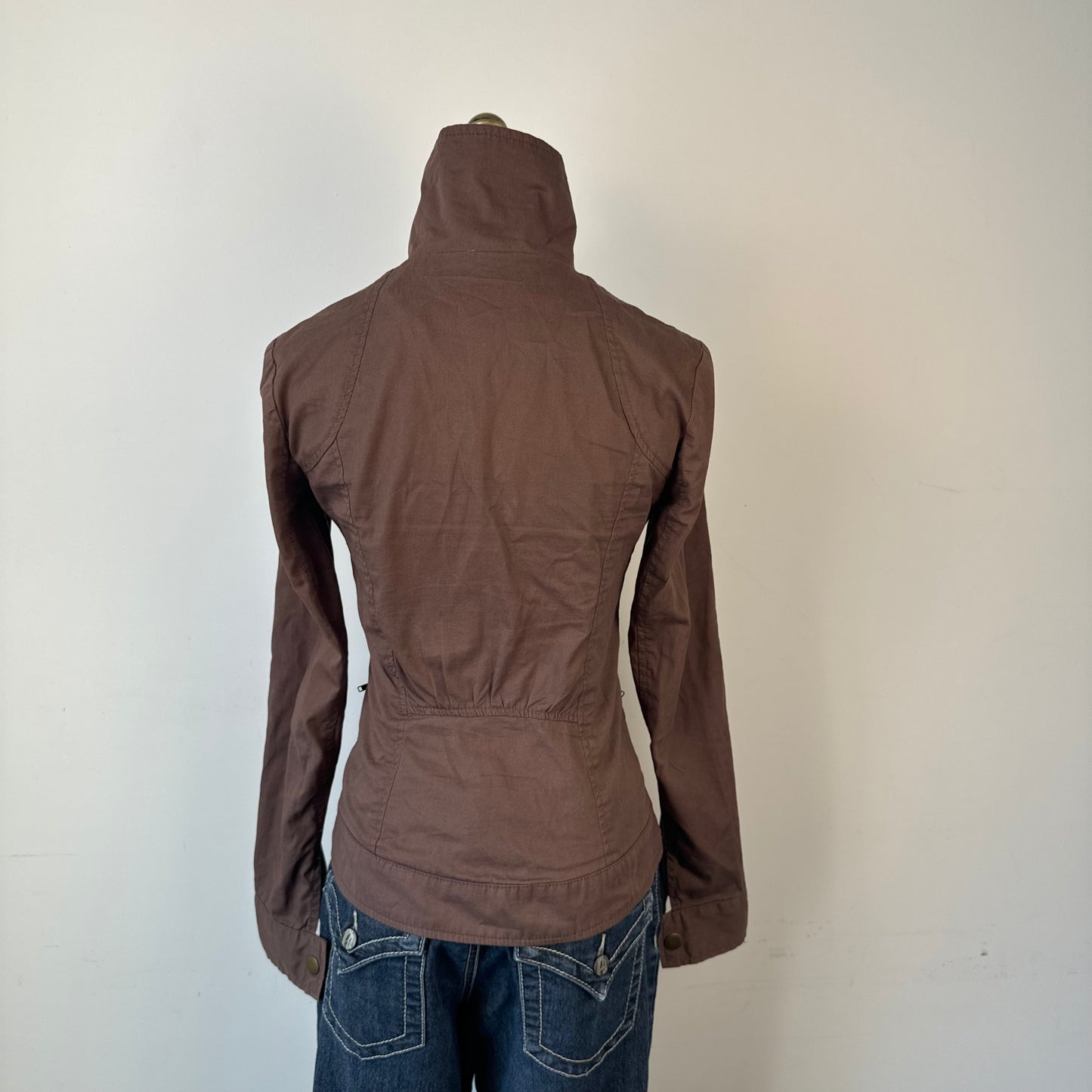 Brown Fitted Moto Zip Up Utility Jacket