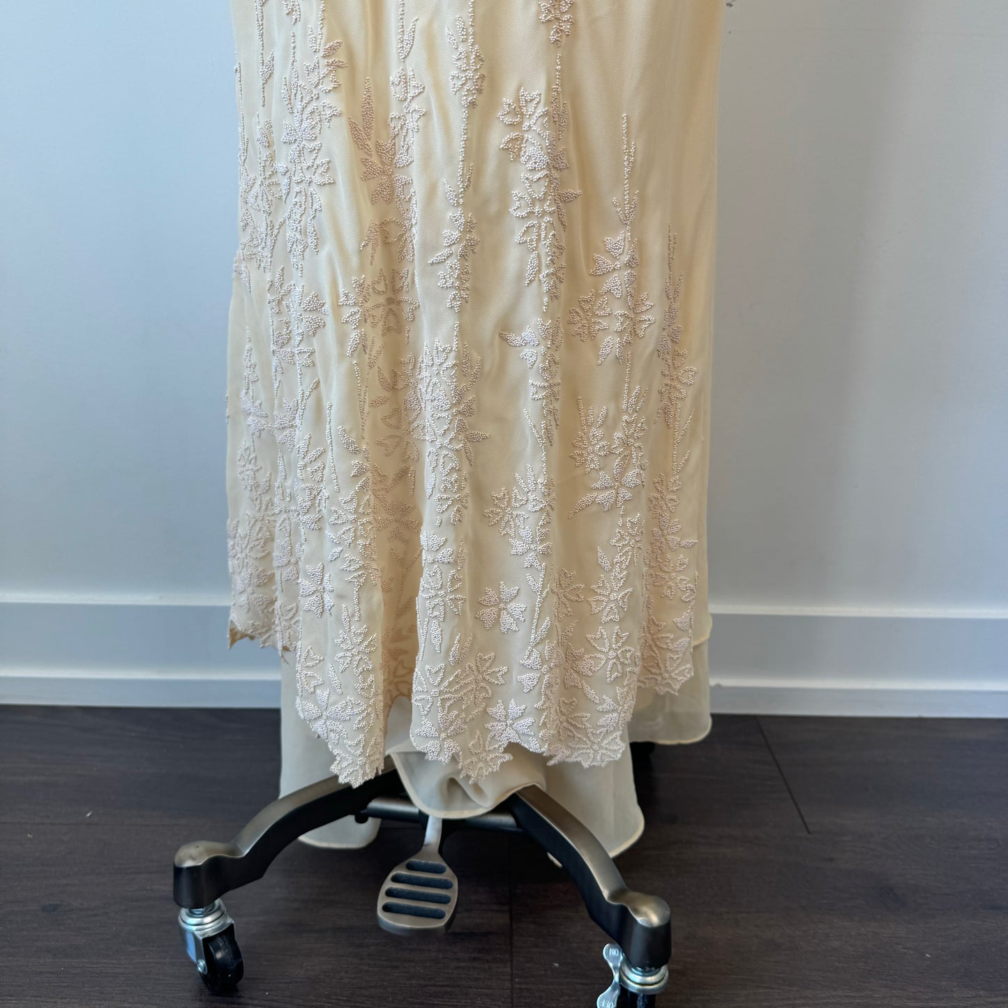 Vintage Butter Yellow Chiffon Beaded Mesh Maxi Dress