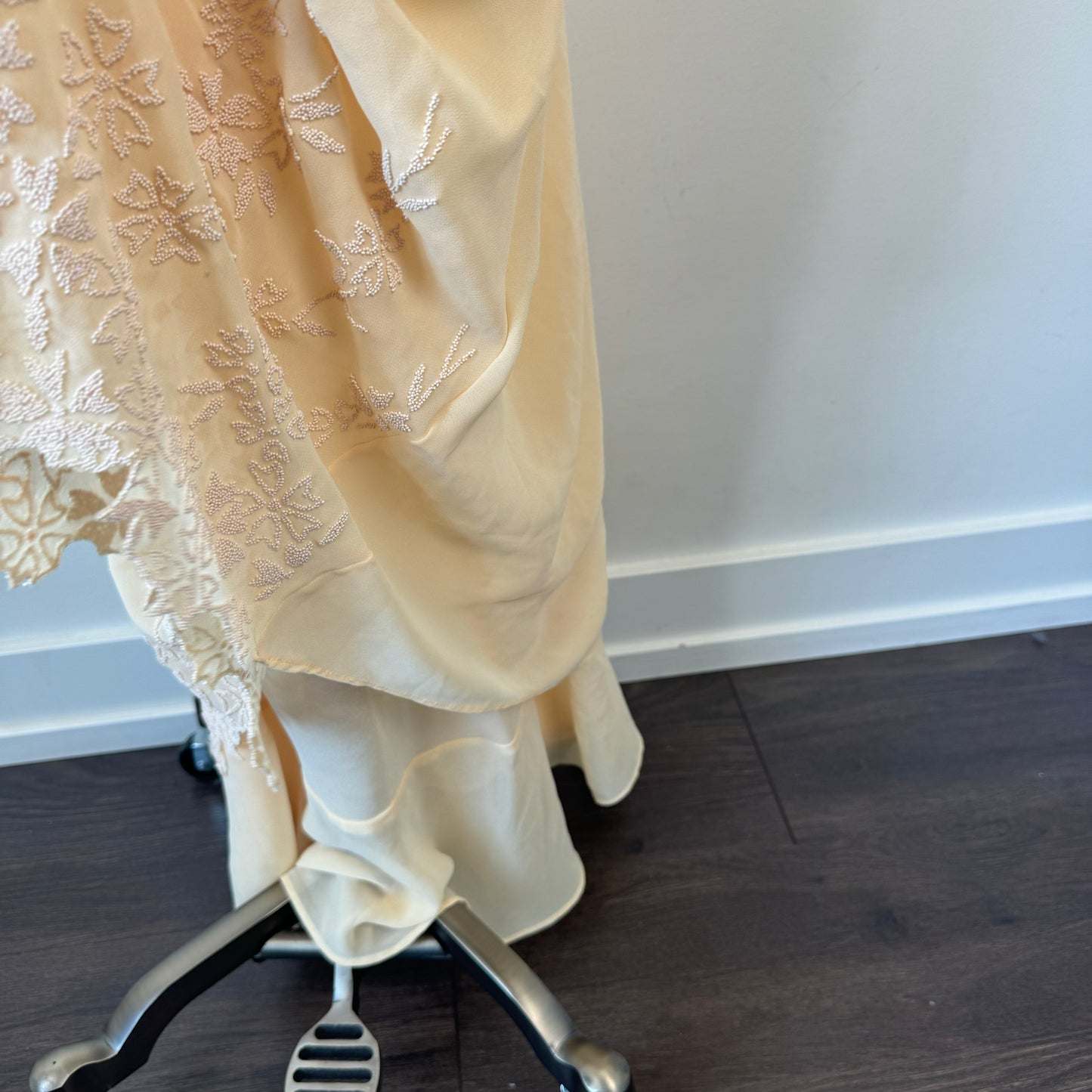Vintage Butter Yellow Chiffon Beaded Mesh Maxi Dress