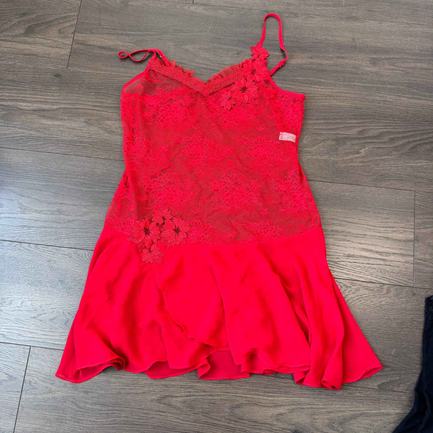 Red Semi Sheer Mesh Floral Embroidered Mini Slip Dress
