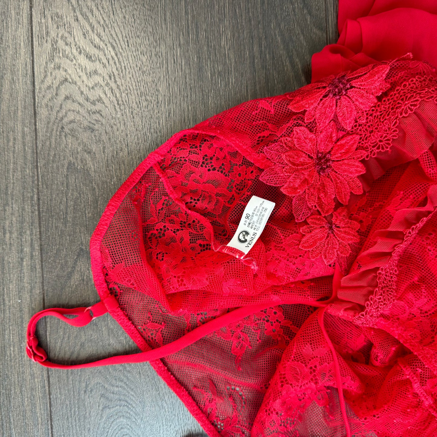 Red Semi Sheer Mesh Floral Embroidered Mini Slip Dress