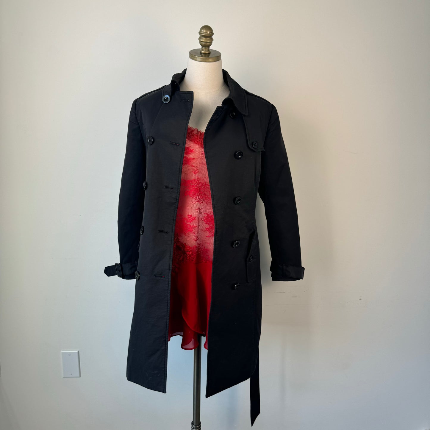 Vintage Black Double Breasted Trench Coat