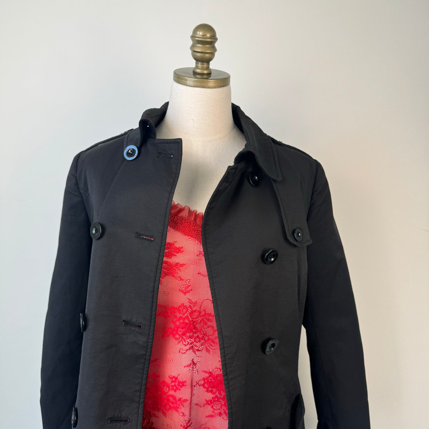 Vintage Black Double Breasted Trench Coat