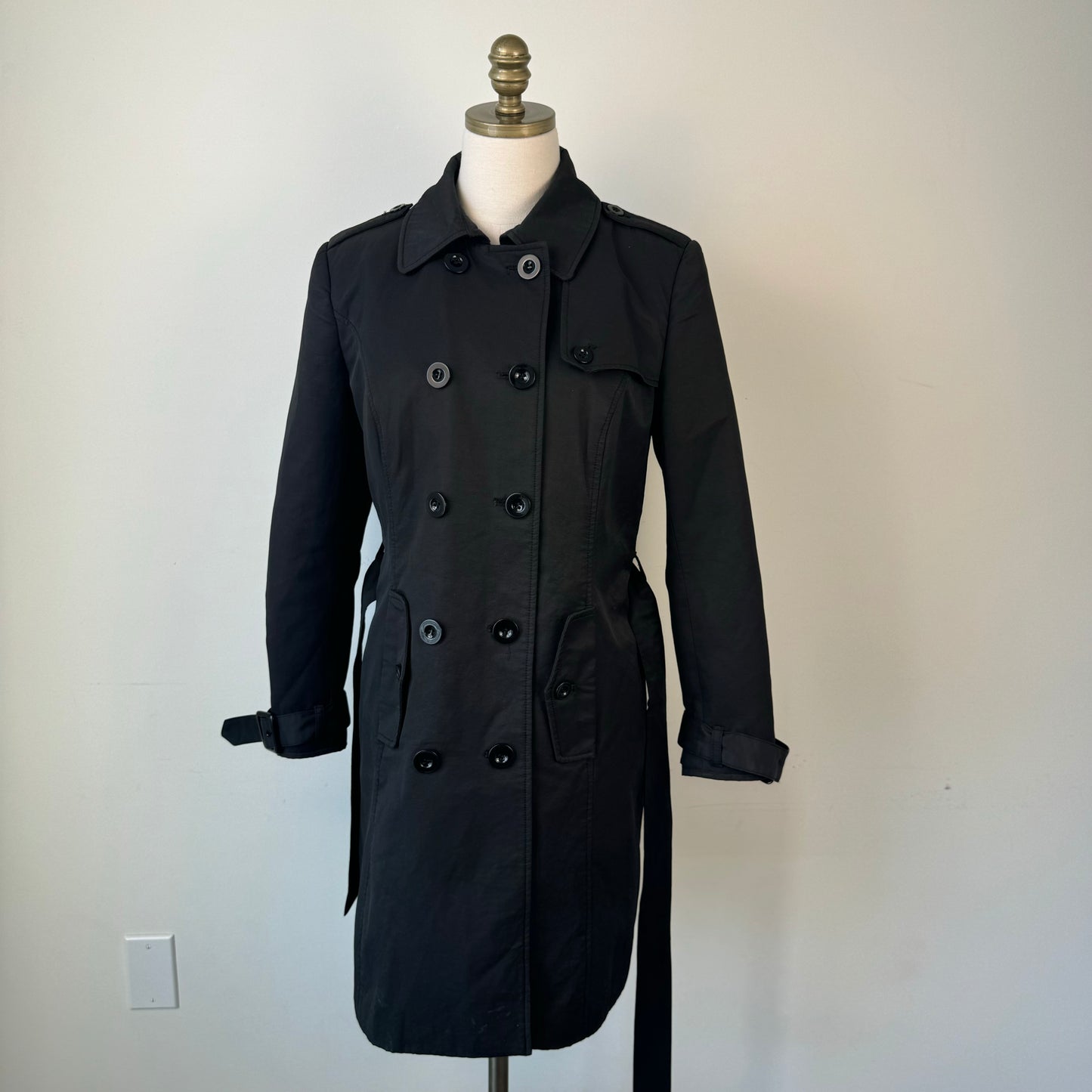 Vintage Black Double Breasted Trench Coat