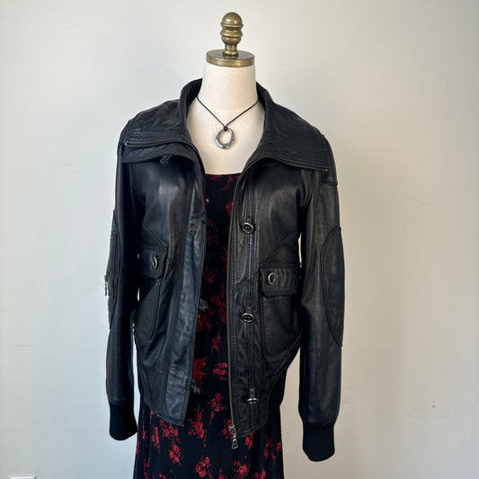 Danier Funnel Neck Bomber Leather Jacket
