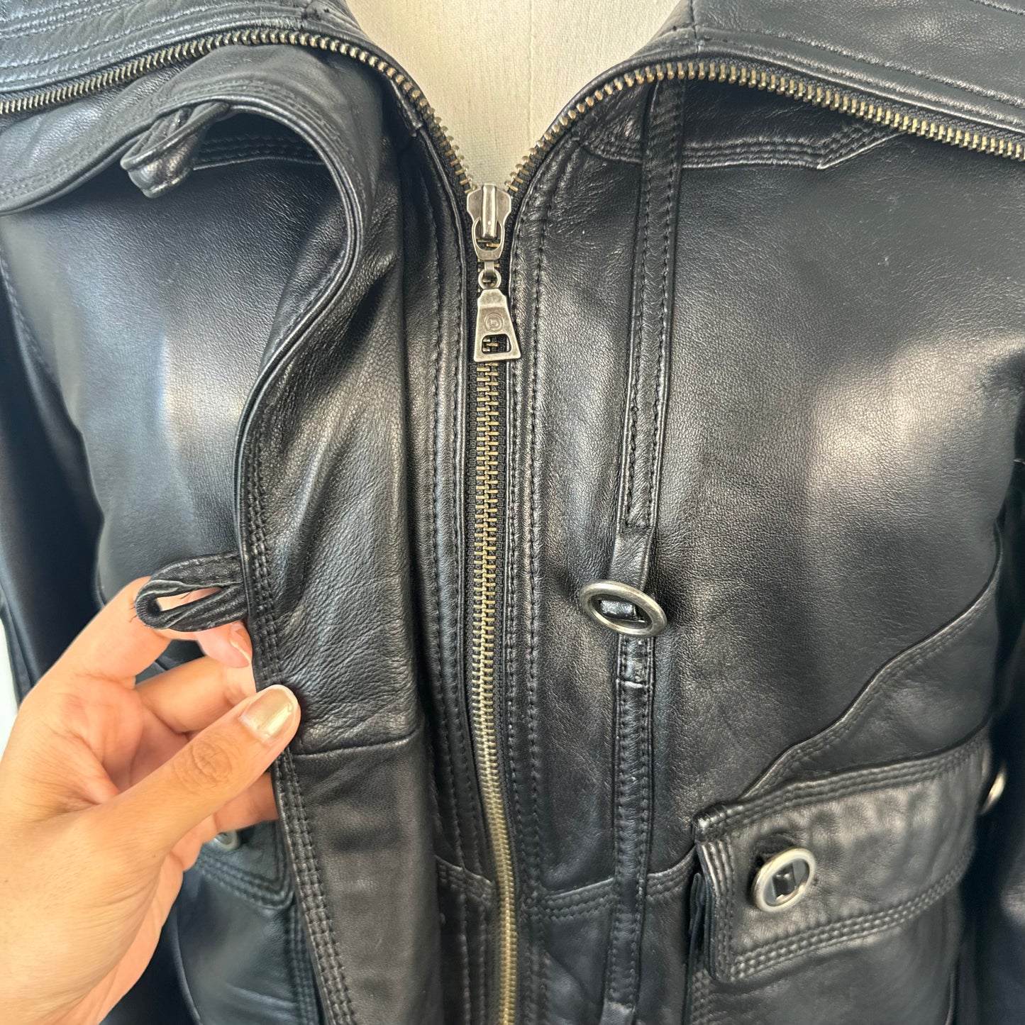 Danier Funnel Neck Bomber Leather Jacket