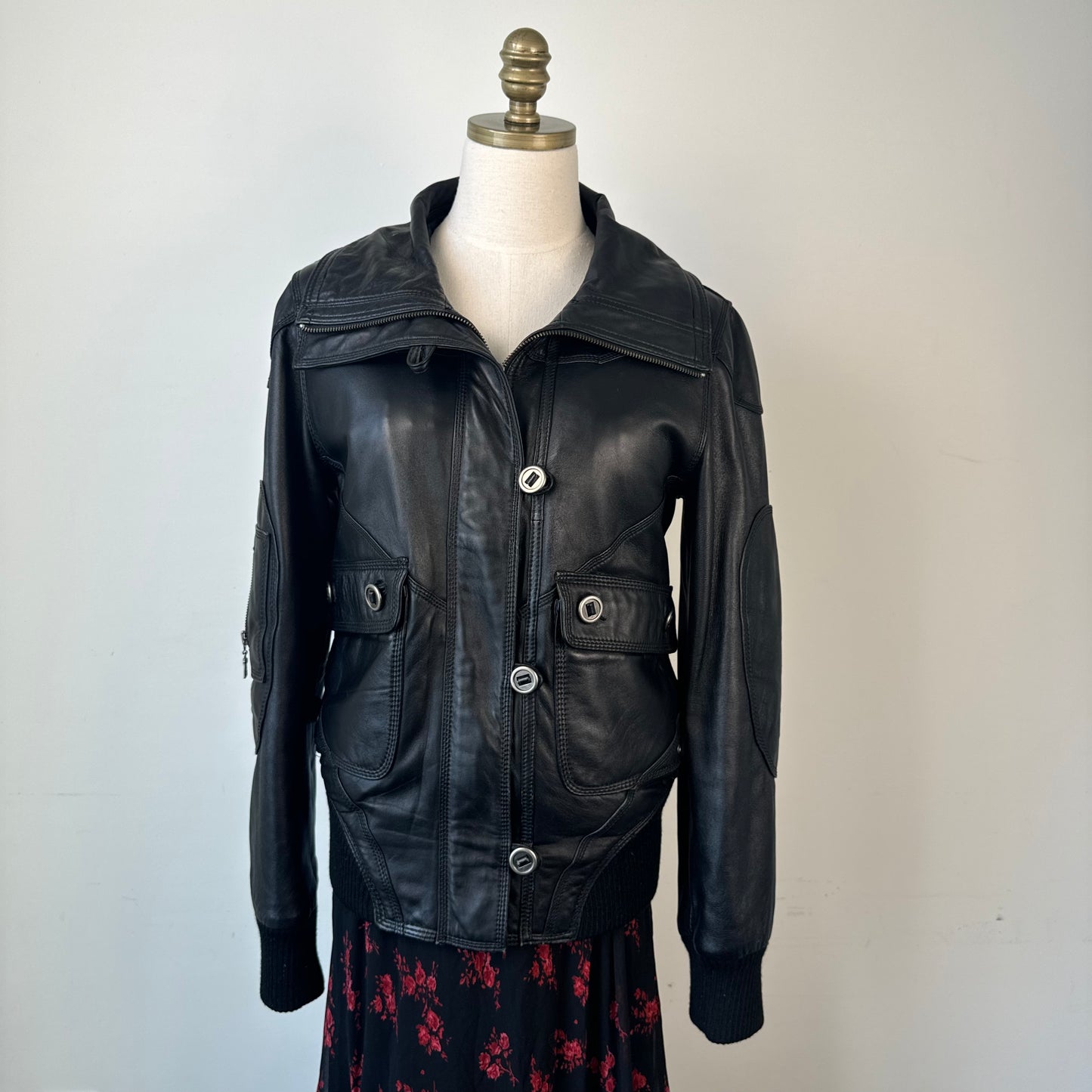 Danier Funnel Neck Bomber Leather Jacket