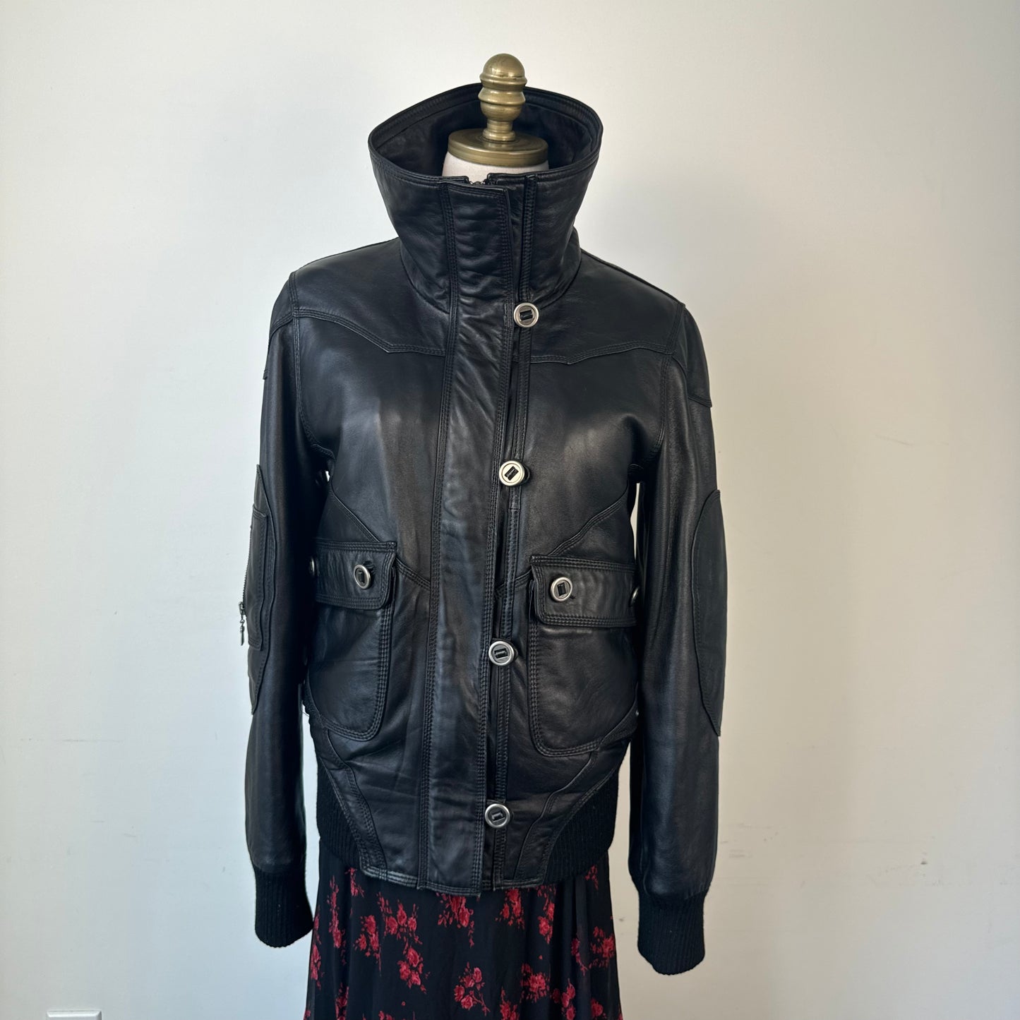 Danier Funnel Neck Bomber Leather Jacket