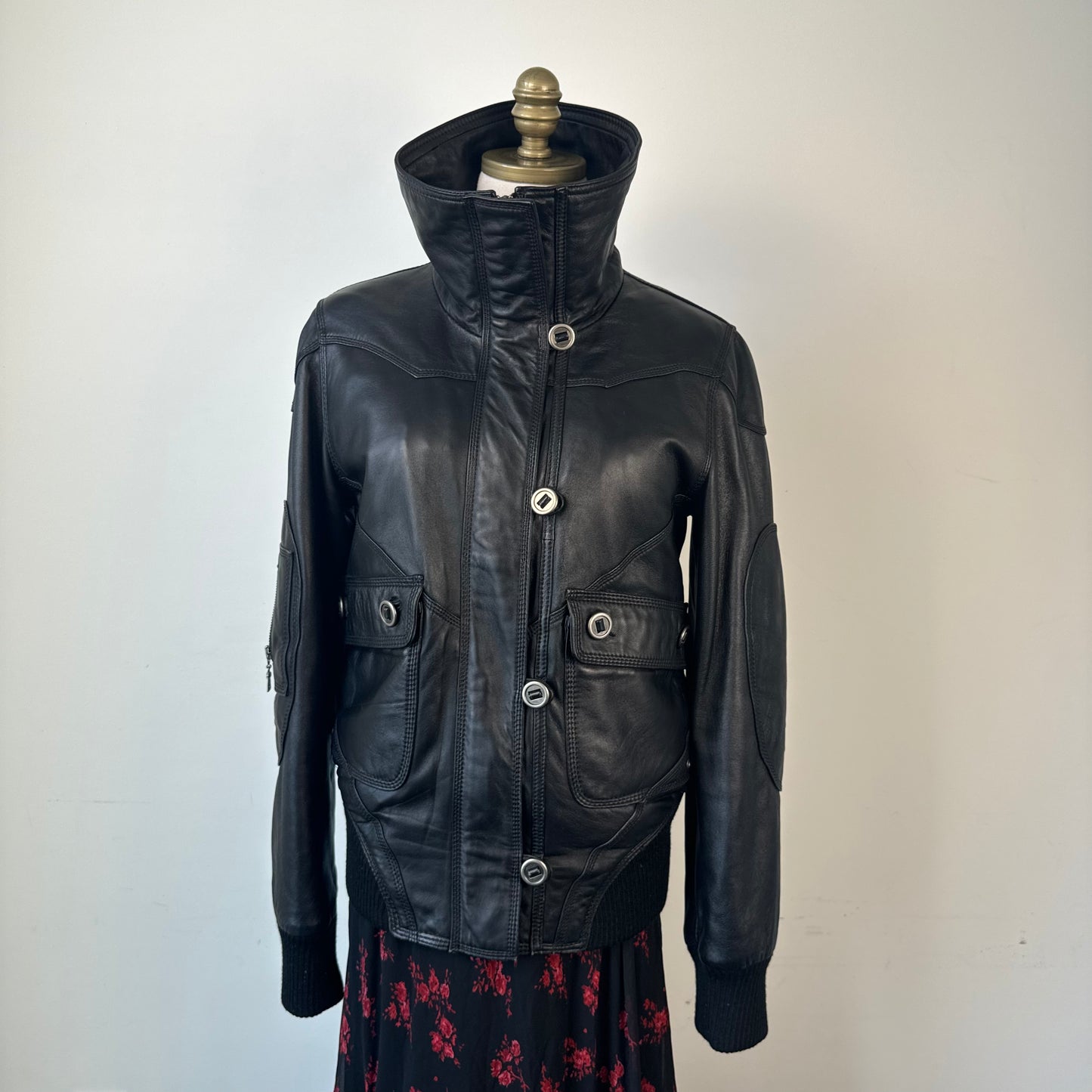 Danier Funnel Neck Bomber Leather Jacket