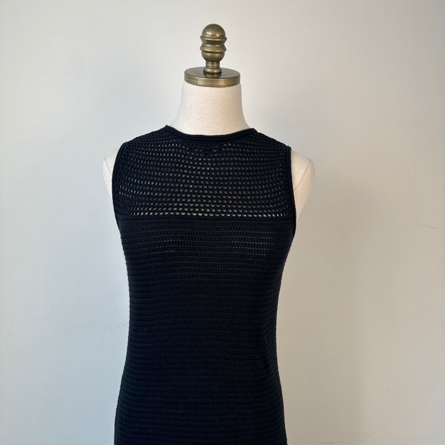 Black Cotton Open Knit Slit Midi Maxi Dress