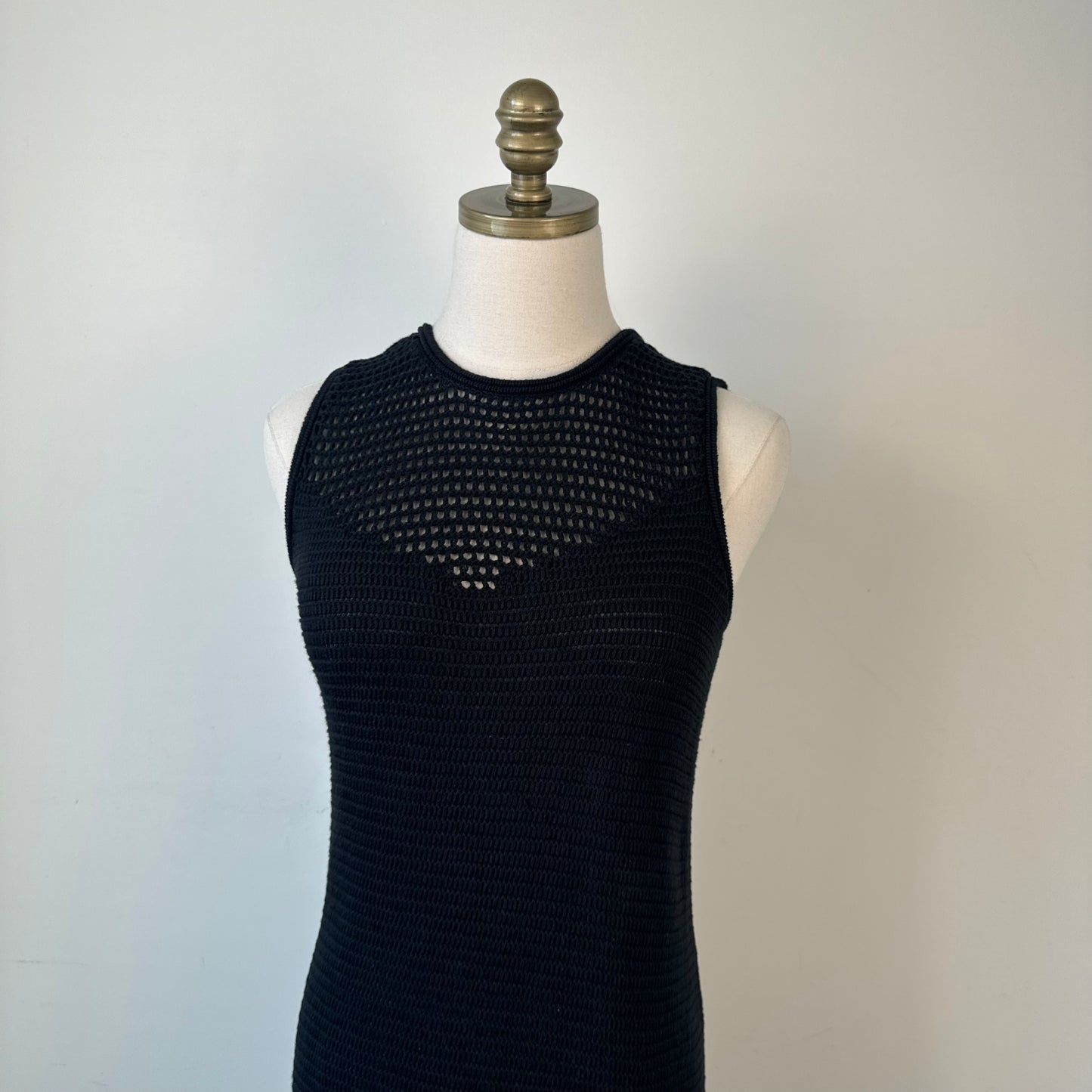 Black Cotton Open Knit Slit Midi Maxi Dress