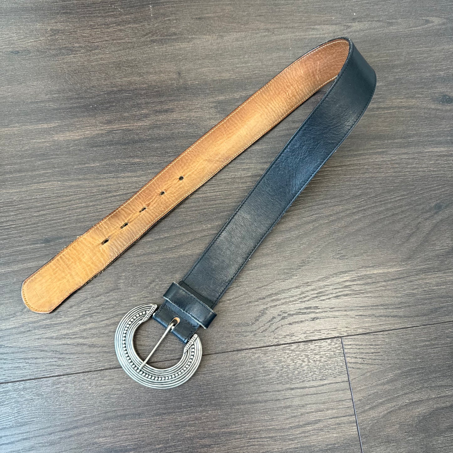 Vintage Thick Leather Silver Buckle Belt
