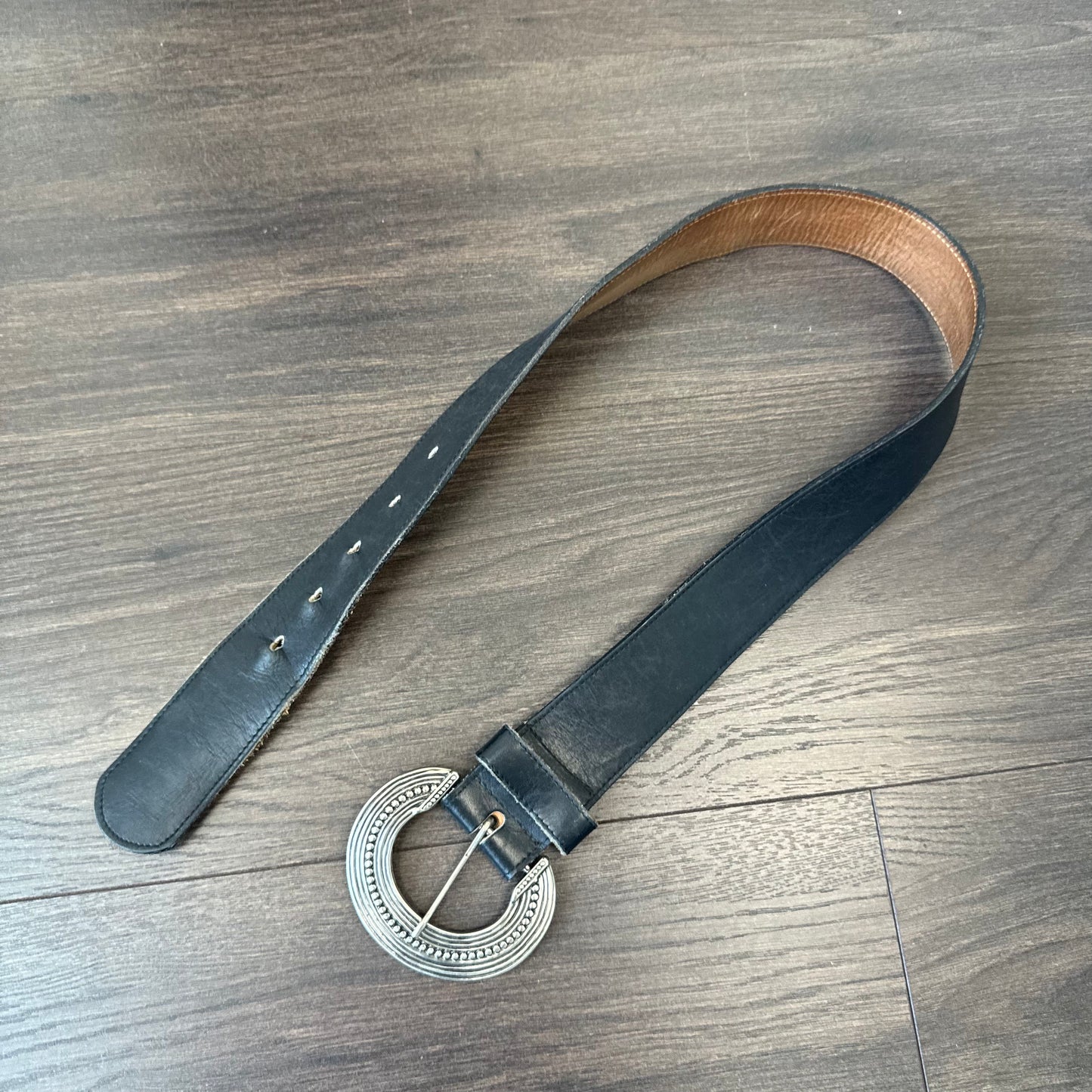 Vintage Thick Leather Silver Buckle Belt