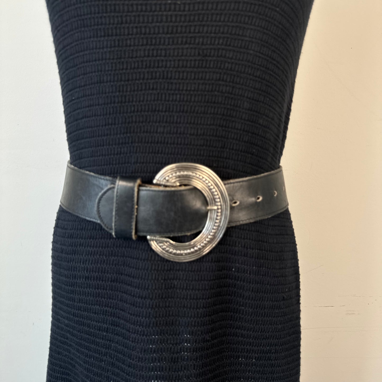 Vintage Thick Leather Silver Buckle Belt