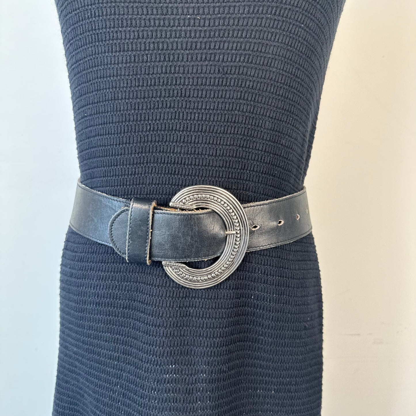 Vintage Thick Leather Silver Buckle Belt