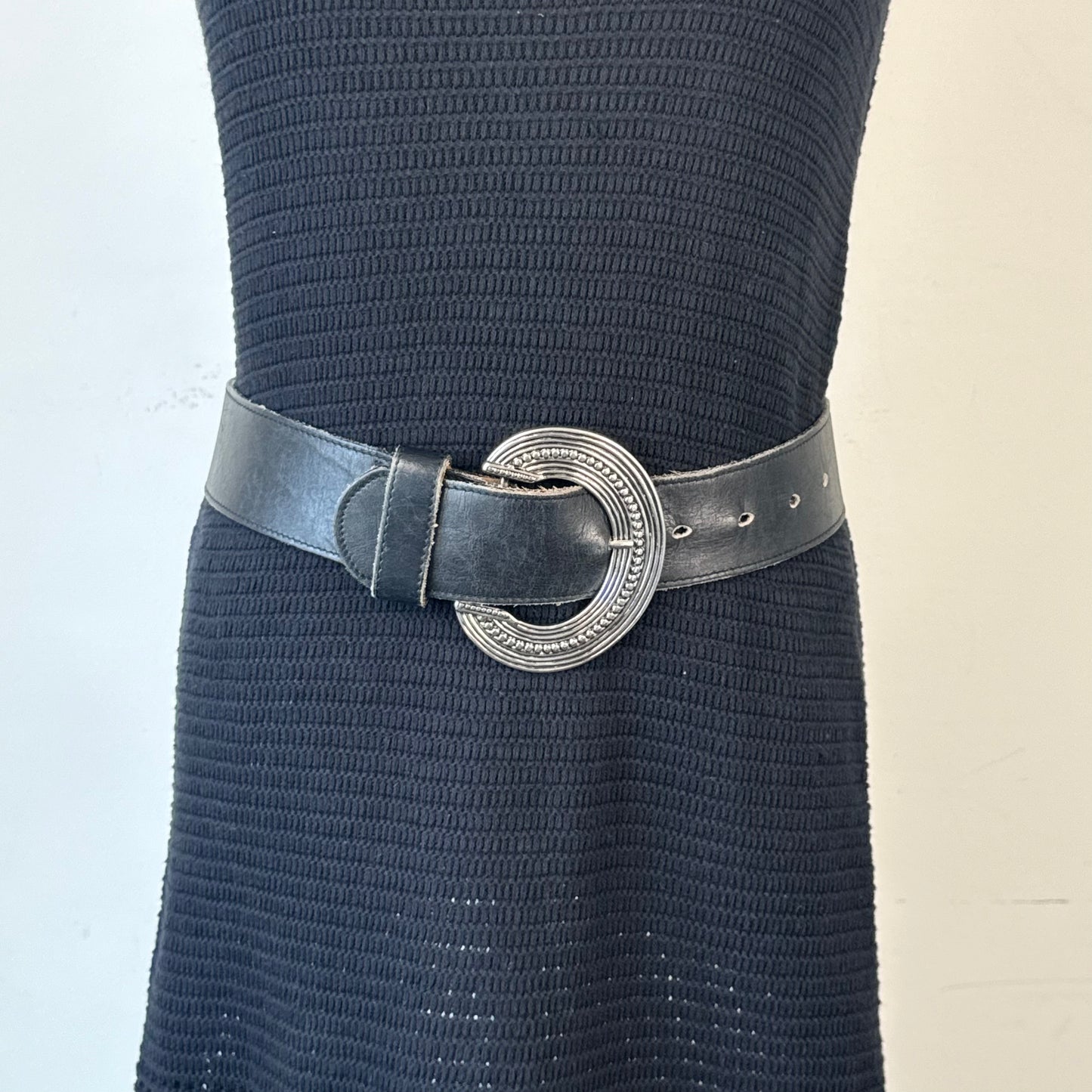 Vintage Thick Leather Silver Buckle Belt