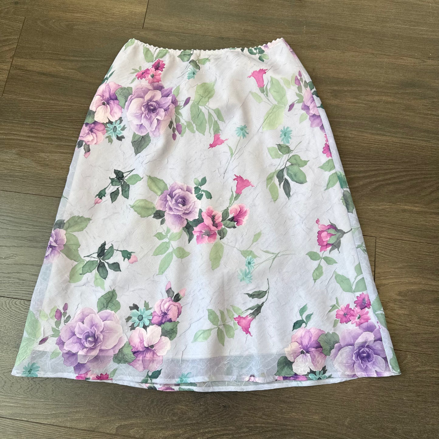 Vintage Violet Chiffon Floral Mesh Midi Skirt