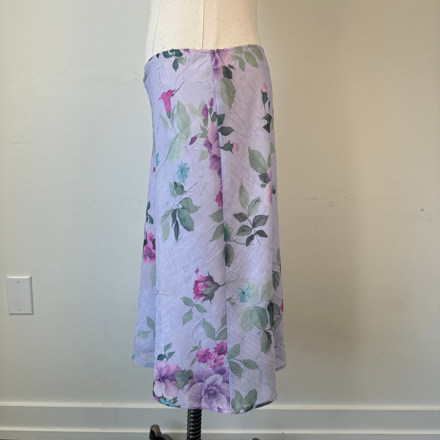 Vintage Violet Chiffon Floral Mesh Midi Skirt