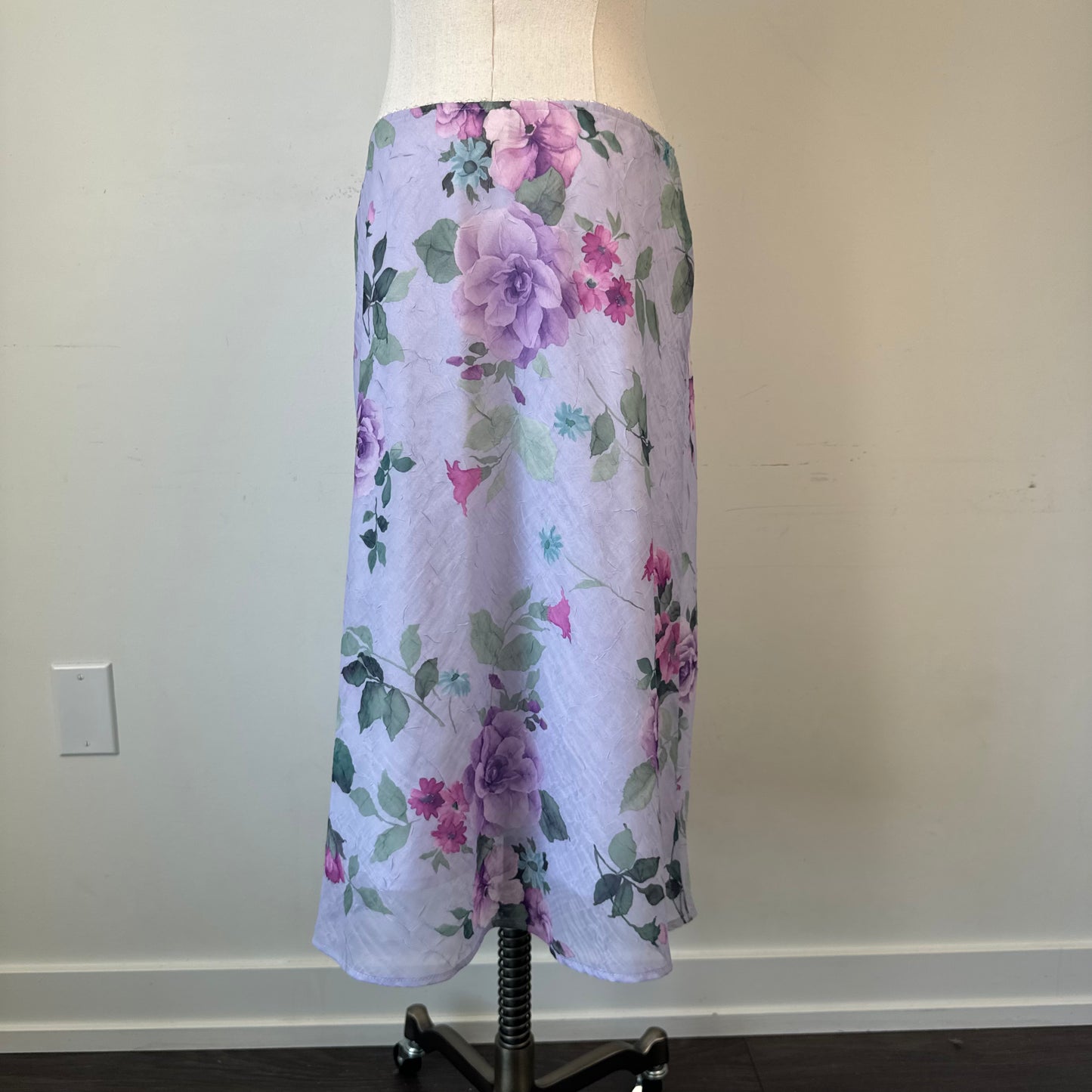 Vintage Violet Chiffon Floral Mesh Midi Skirt