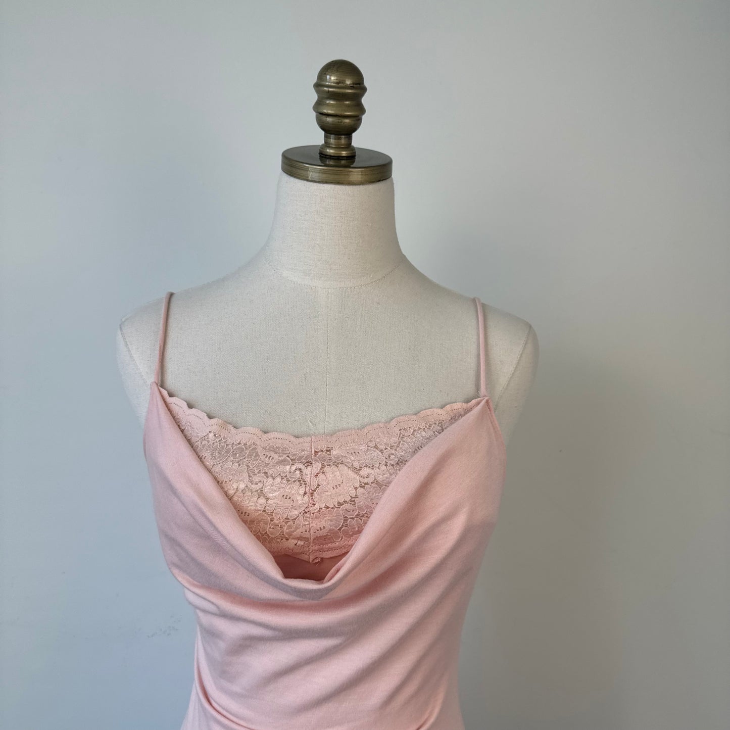 Vintage Baby Pink Lace Trim Cowl Neck Cami