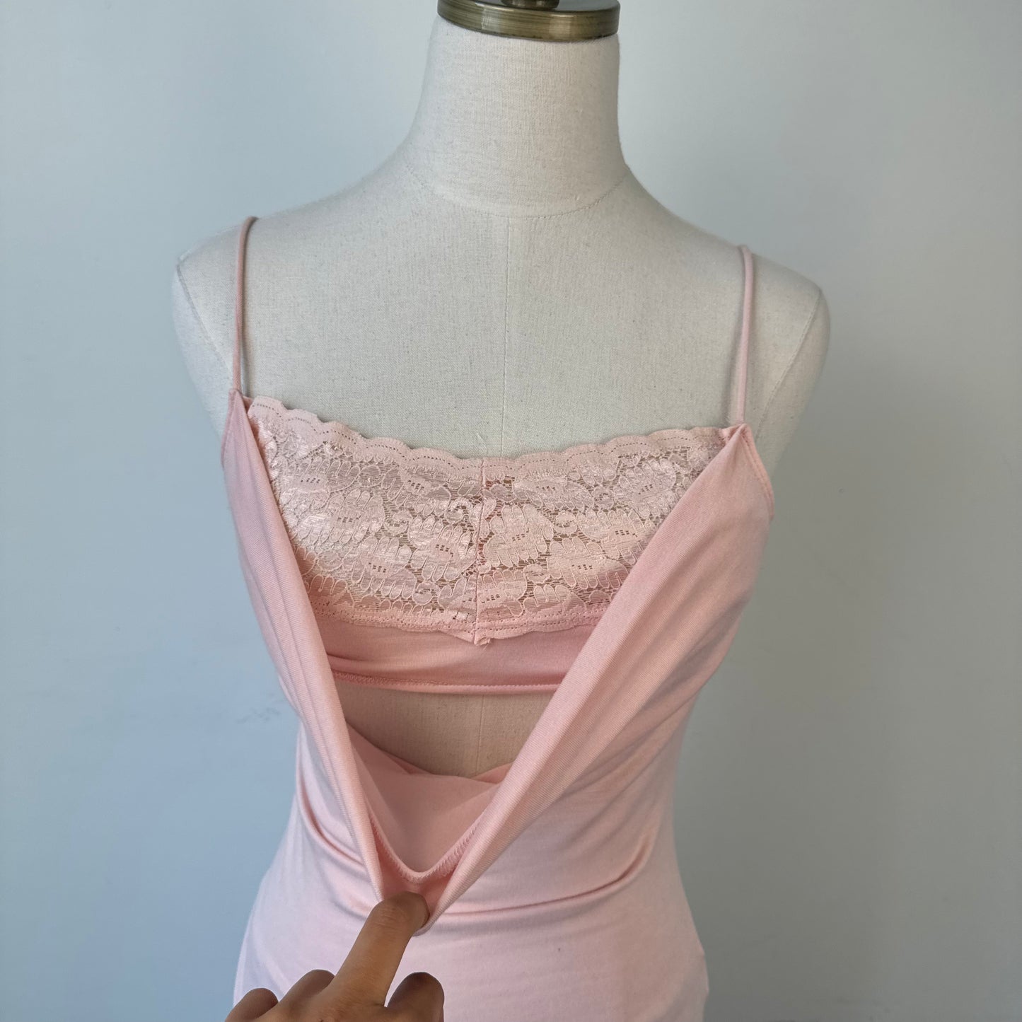 Vintage Baby Pink Lace Trim Cowl Neck Cami