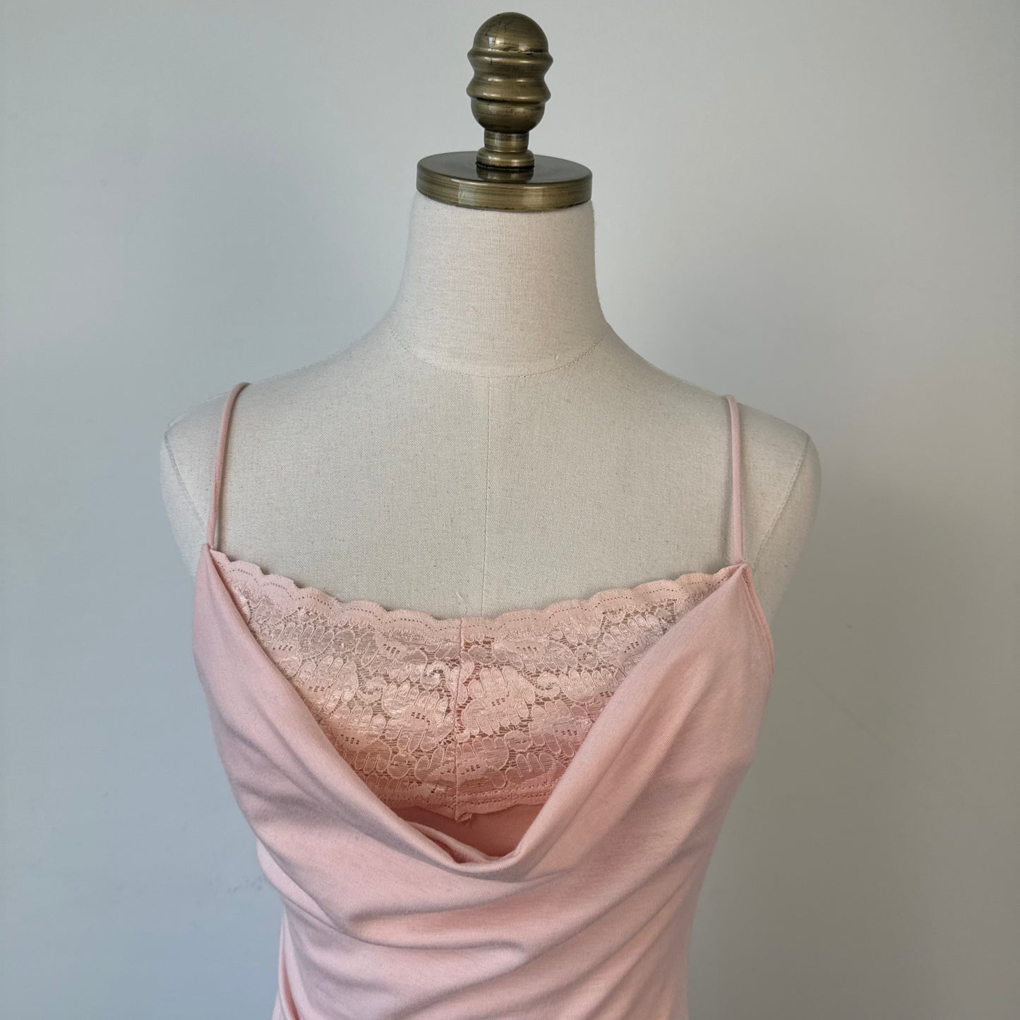Vintage Baby Pink Lace Trim Cowl Neck Cami