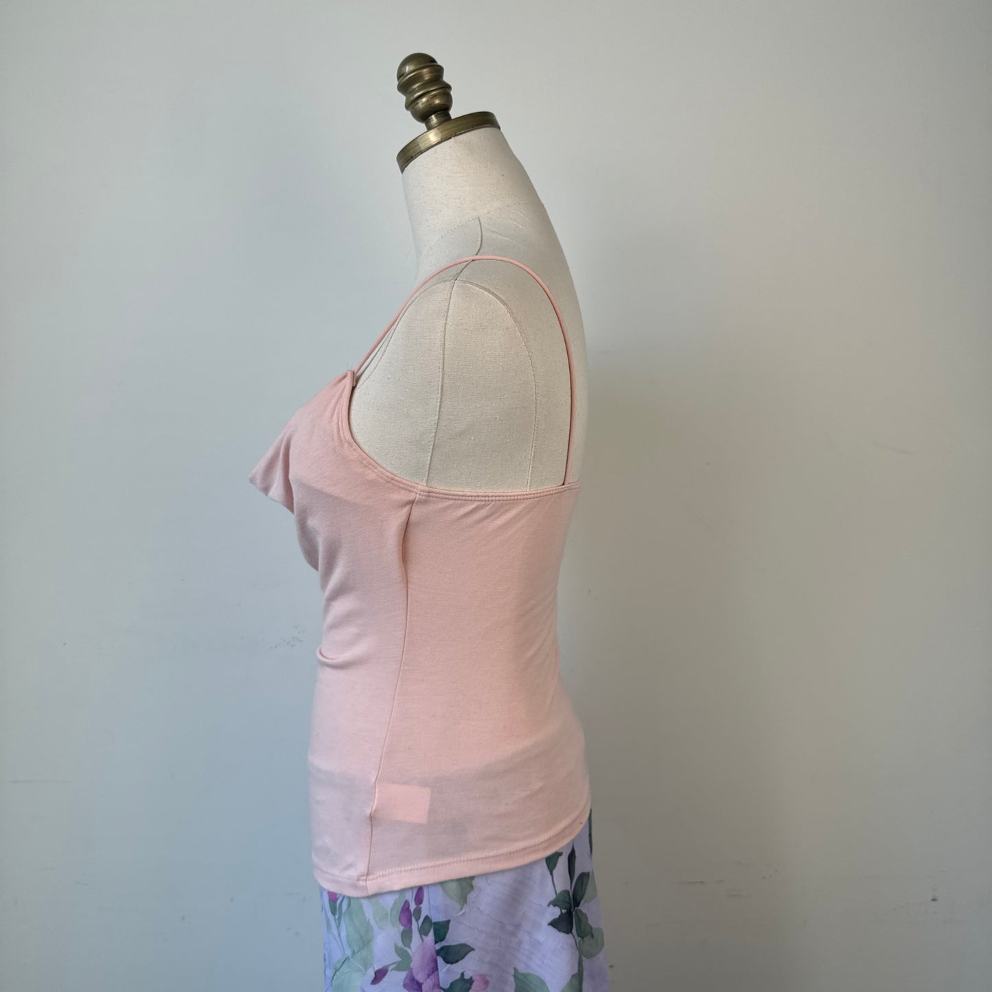 Vintage Baby Pink Lace Trim Cowl Neck Cami