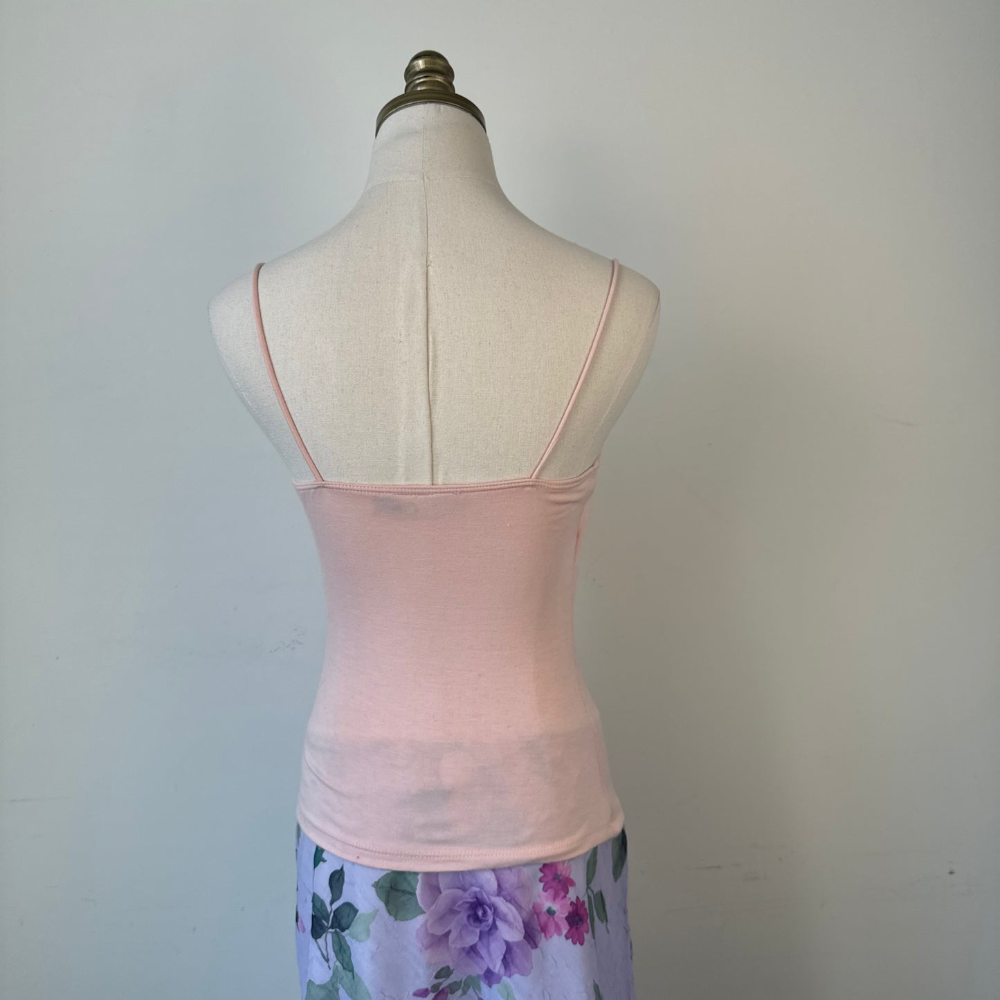 Vintage Baby Pink Lace Trim Cowl Neck Cami