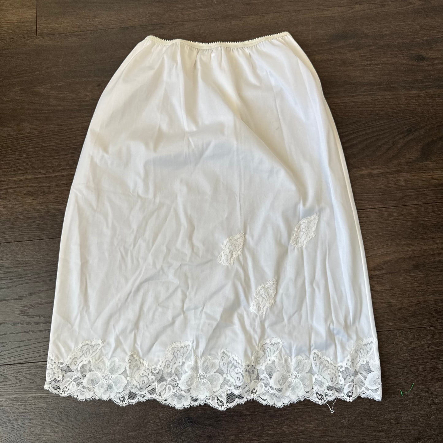 Vintage White Lace Trim Midi Slip Skirt