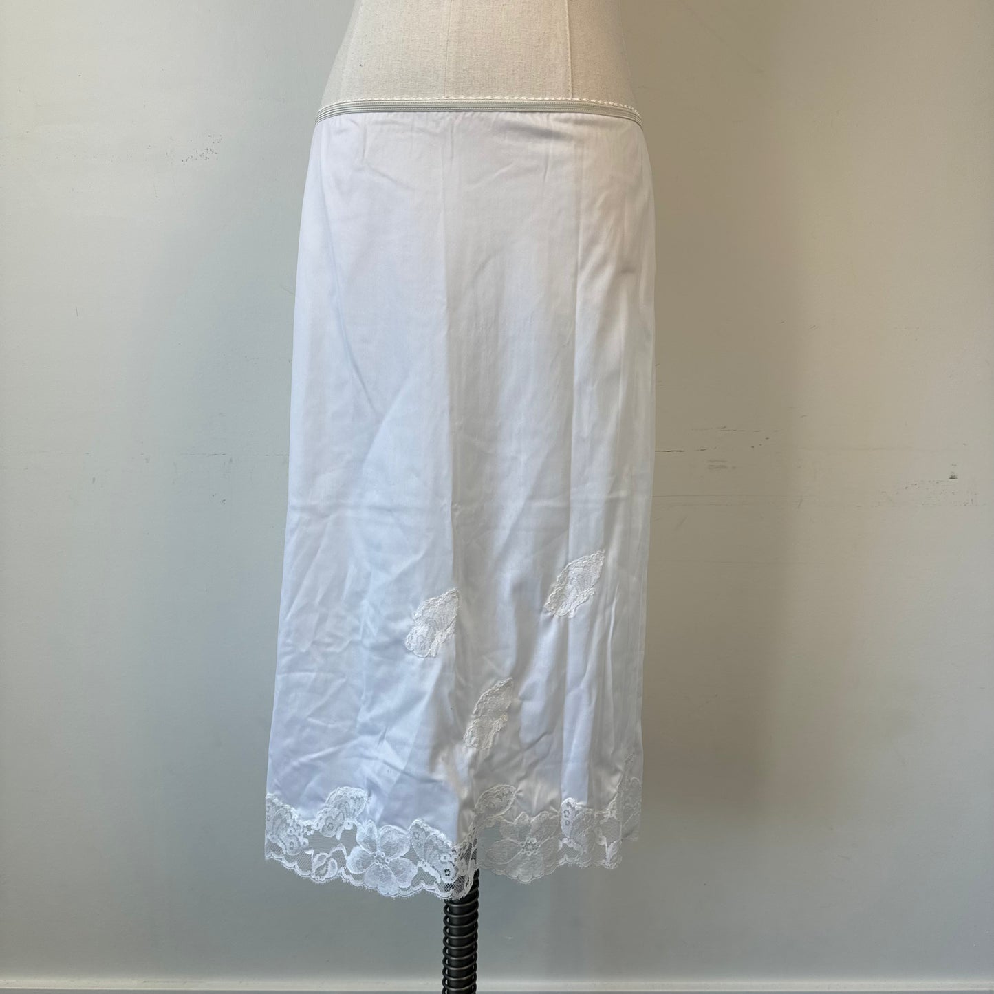 Vintage White Lace Trim Midi Slip Skirt