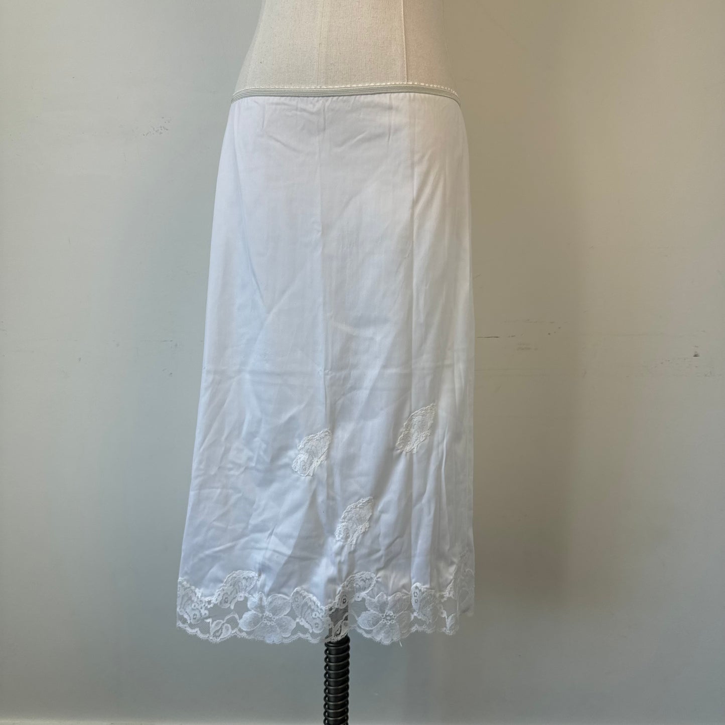 Vintage White Lace Trim Midi Slip Skirt