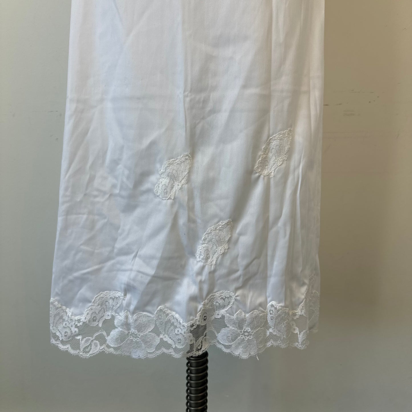 Vintage White Lace Trim Midi Slip Skirt
