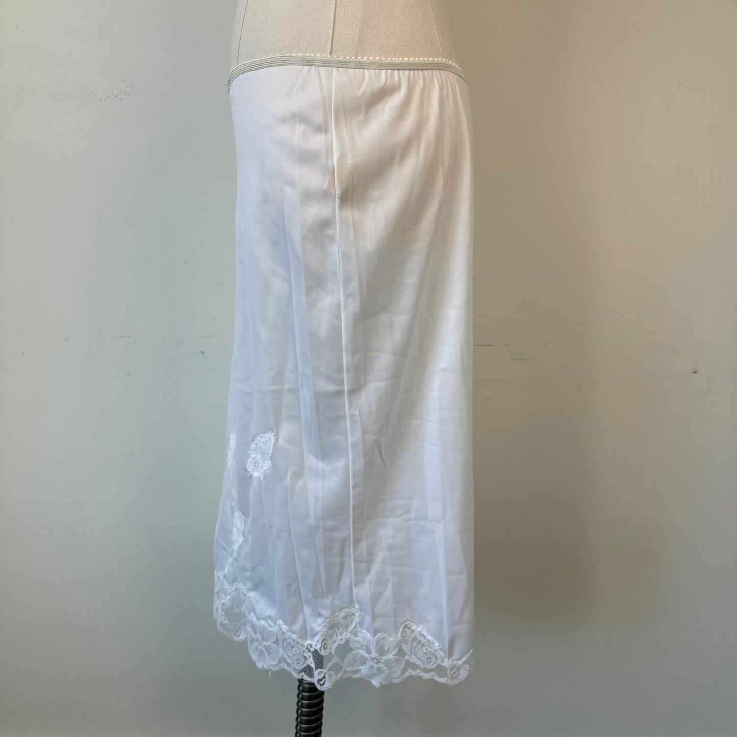 Vintage White Lace Trim Midi Slip Skirt